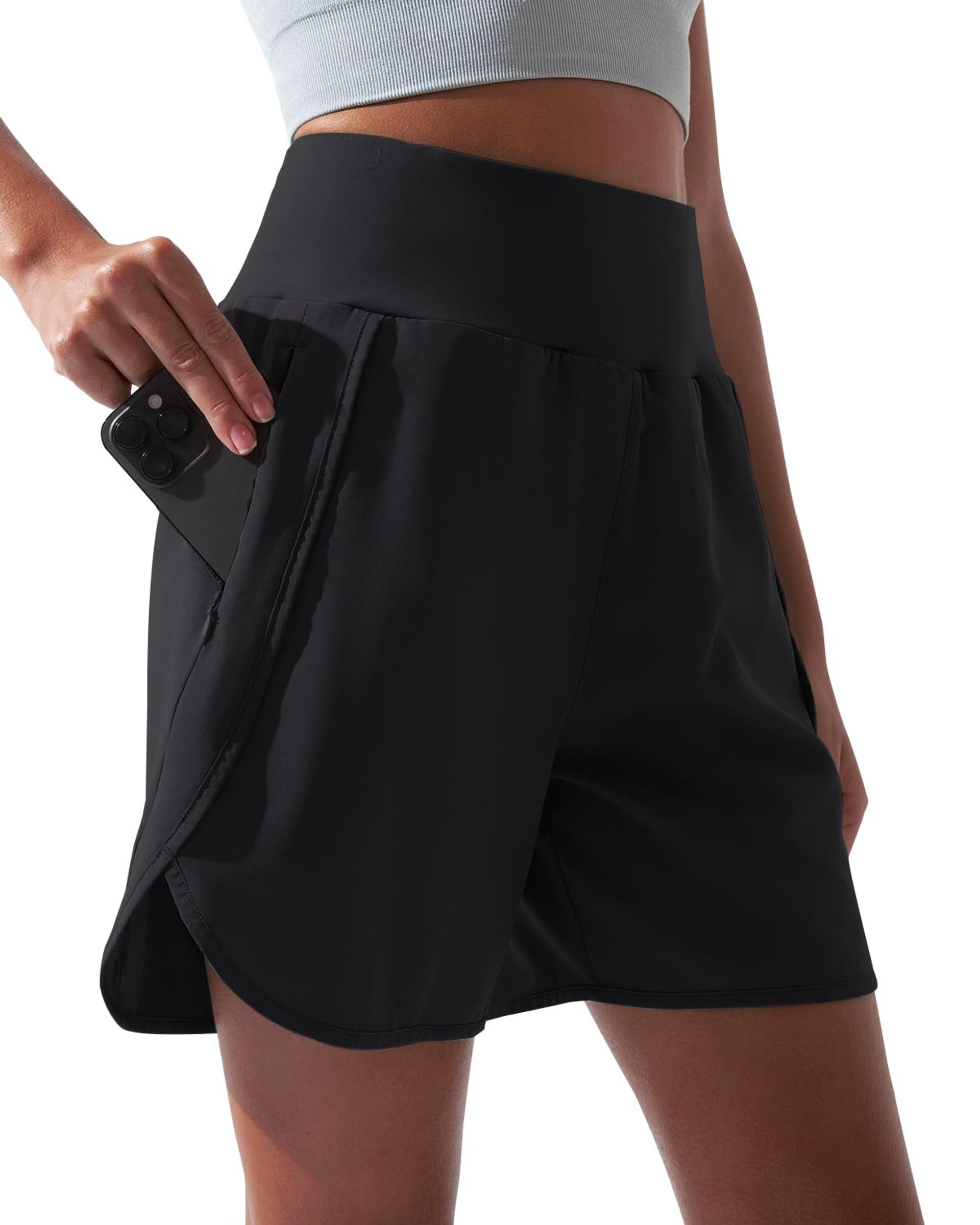 2 in 1 Women's Running Shorts with Phone Pockets, High Waisted, Ideal for Yoga, Tennis, Golf, Gym, Black XXL