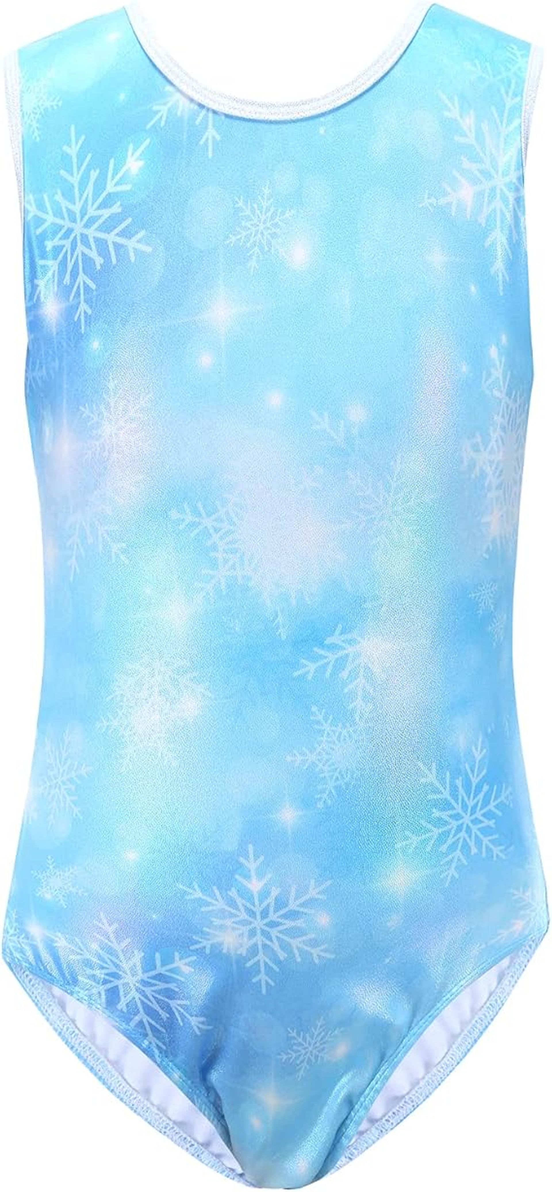 Girls Gymnastics Leotard Sleeveless Ballet Dance Sparkle Athletic Costume - Blue 12-14 Years (150-160 cm)