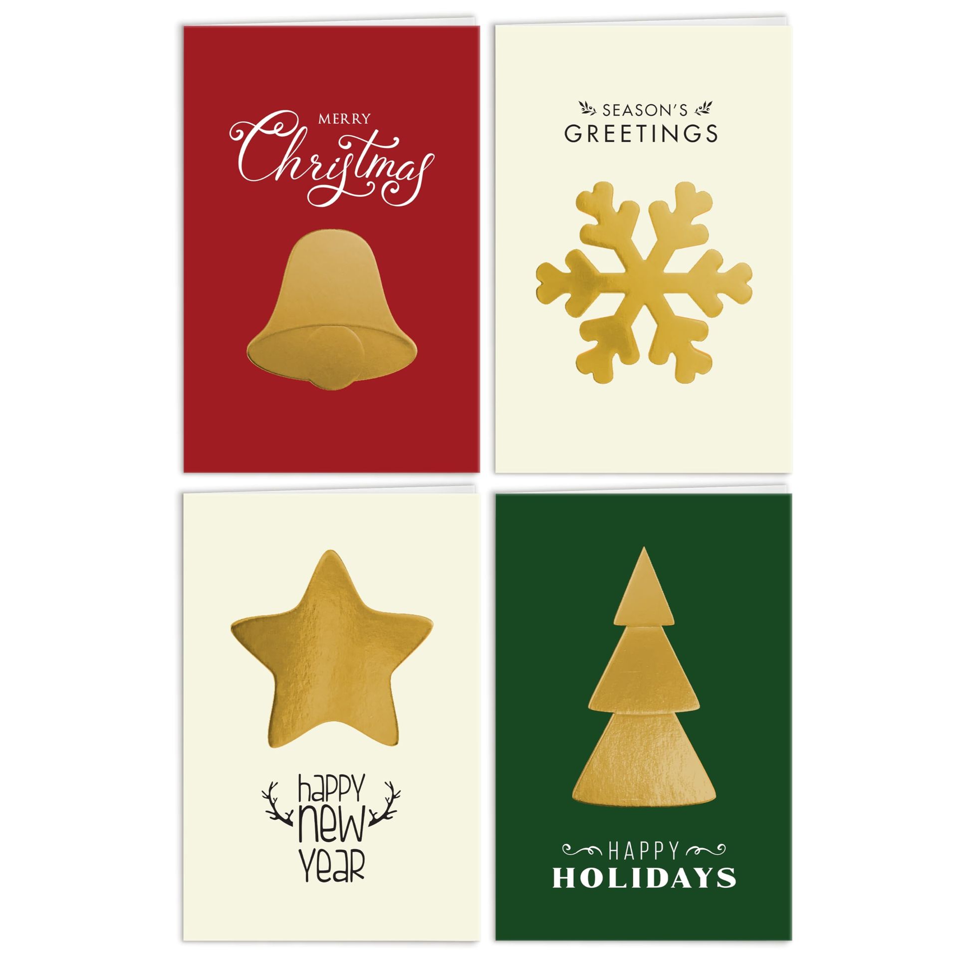 Christmas Greeting Cards Set 80 Pack with Gold Foil & Envelopes - Assorted Colours 80 Cards