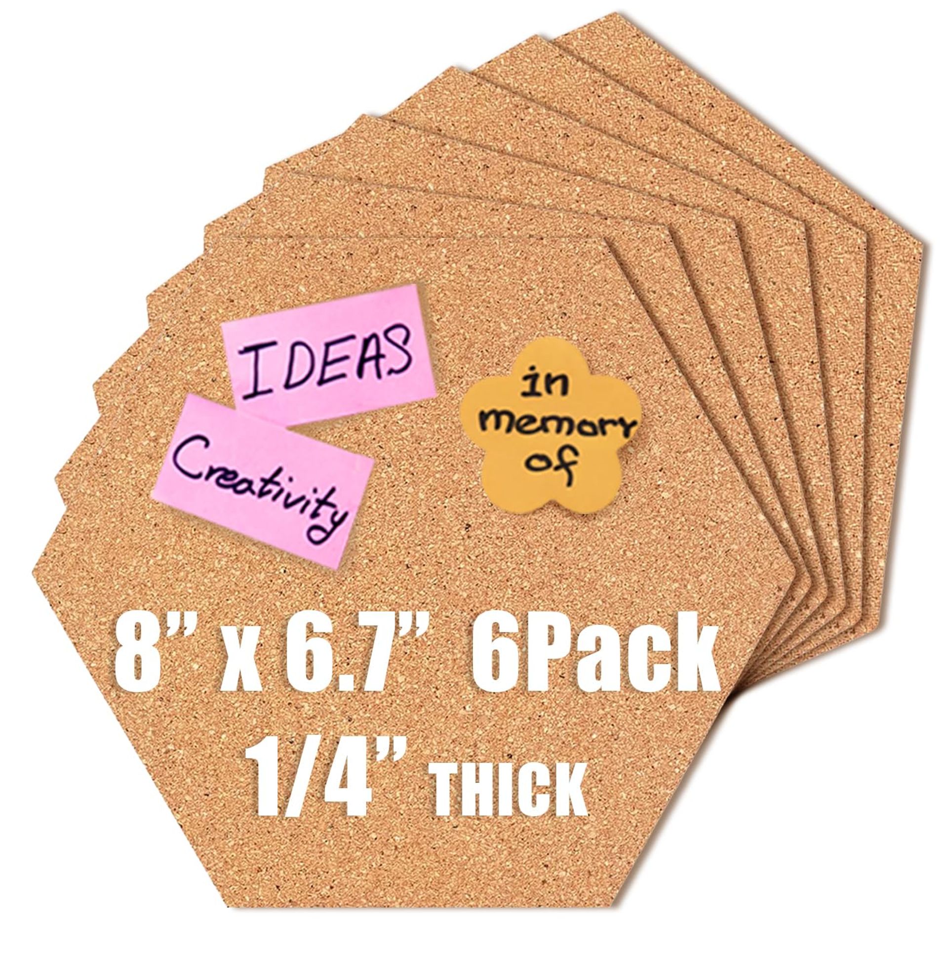 Aitakatta Hexagon Cork Board Tiles Bulletin Board, 1/4" Thick Small Cork Boards for Walls, Self-Adhesive Cork Tiles for Home Office Decor, School Message Board, Bulletin Board Decor(6mm,L1720,6p)