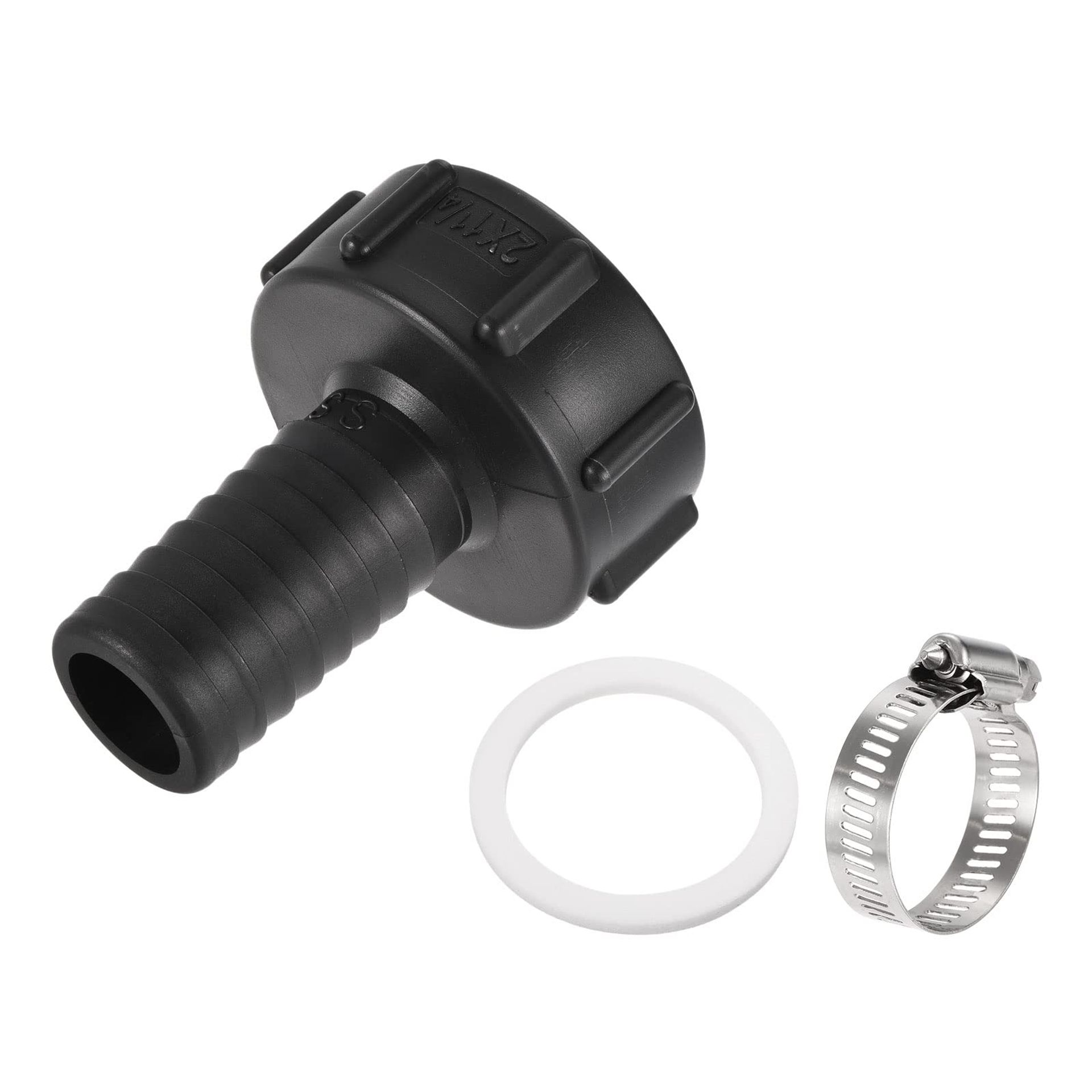 sourcing map IBC Tank Hose Adapter 60mm Coarse Thread to 32mm Barbed Hose Connector Fitting Black