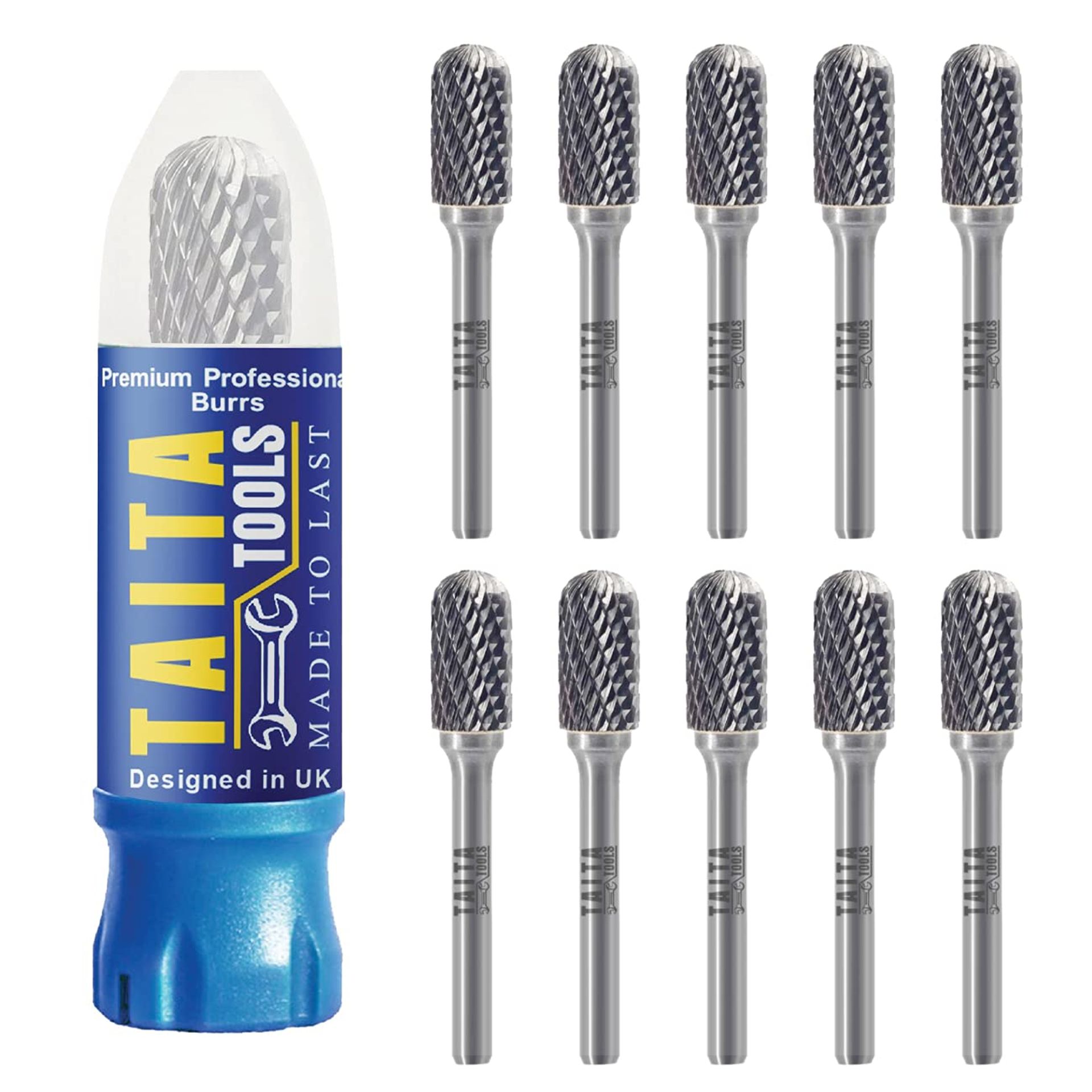 Rotary Die Grinder Burr Set 10pc Tungsten Carbide Double Cut for Metal, Wood & Plastic with Storage Case - Silver SC-3