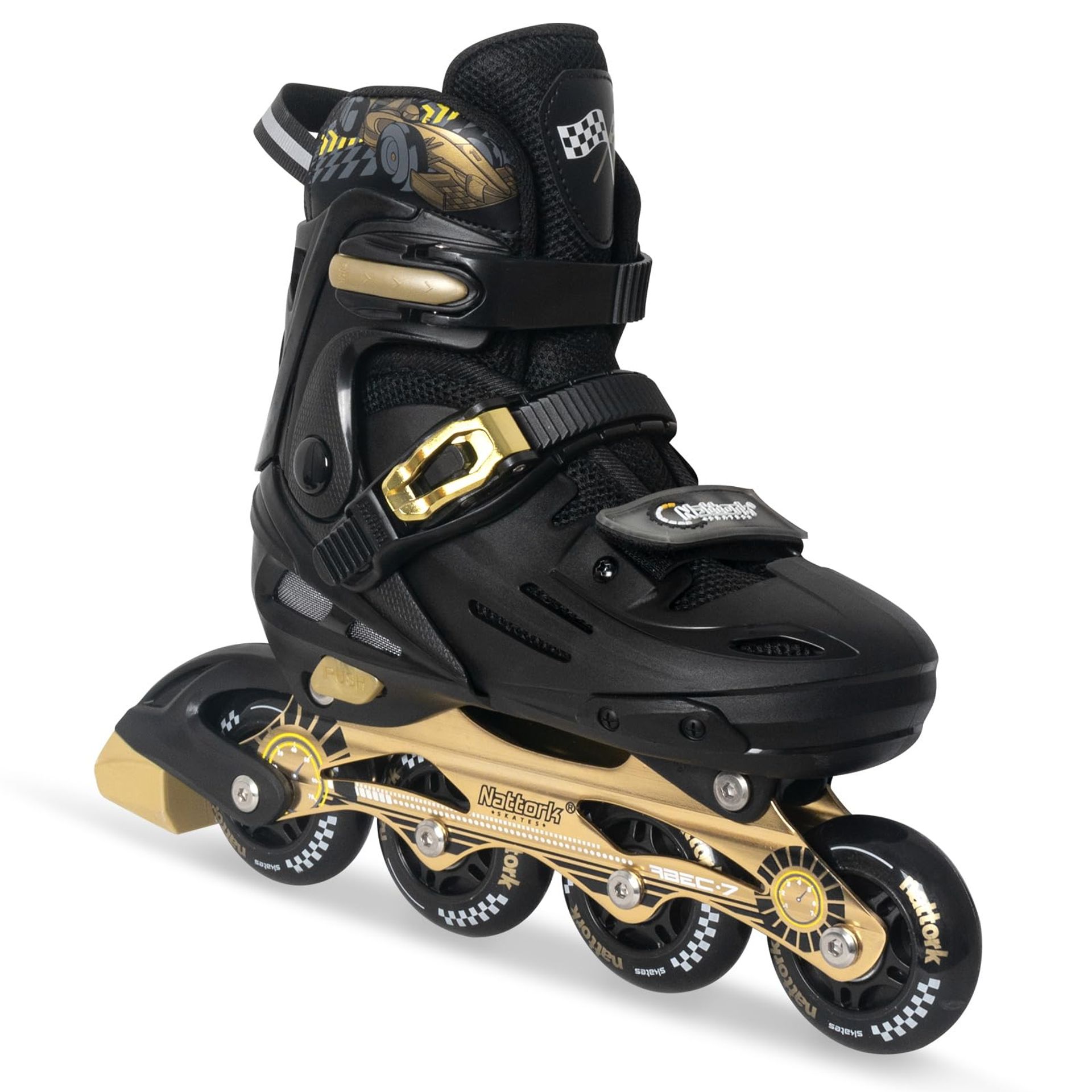 Kids Adjustable Inline Skates with Light-Up Wheels ABEC-7 Bearings Comfortable Liner - Gold Small