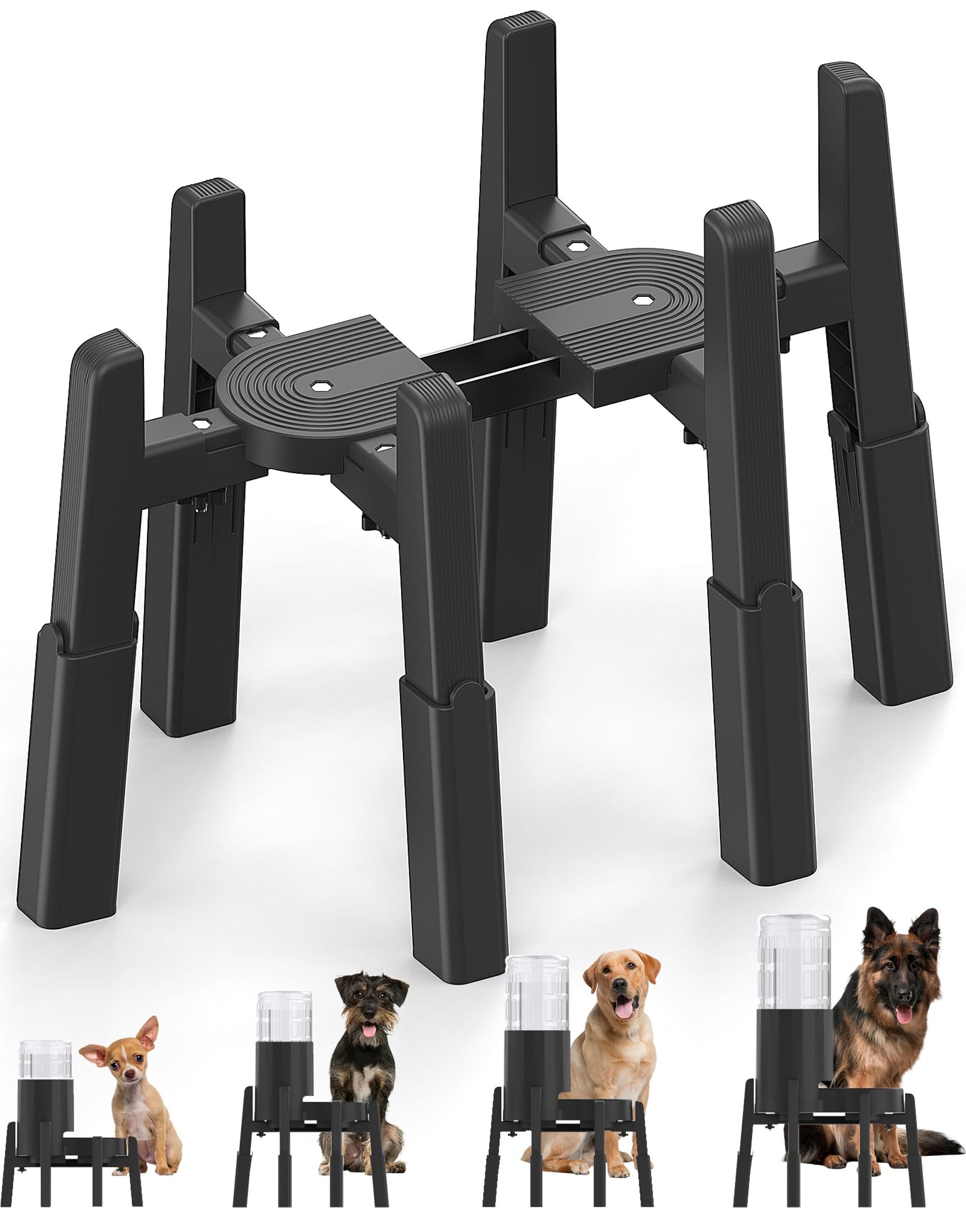 Raised Dog Bowl Stand Height Adjustable Non-Slip Feeding Station for Food & Water Bowls - Black A25B