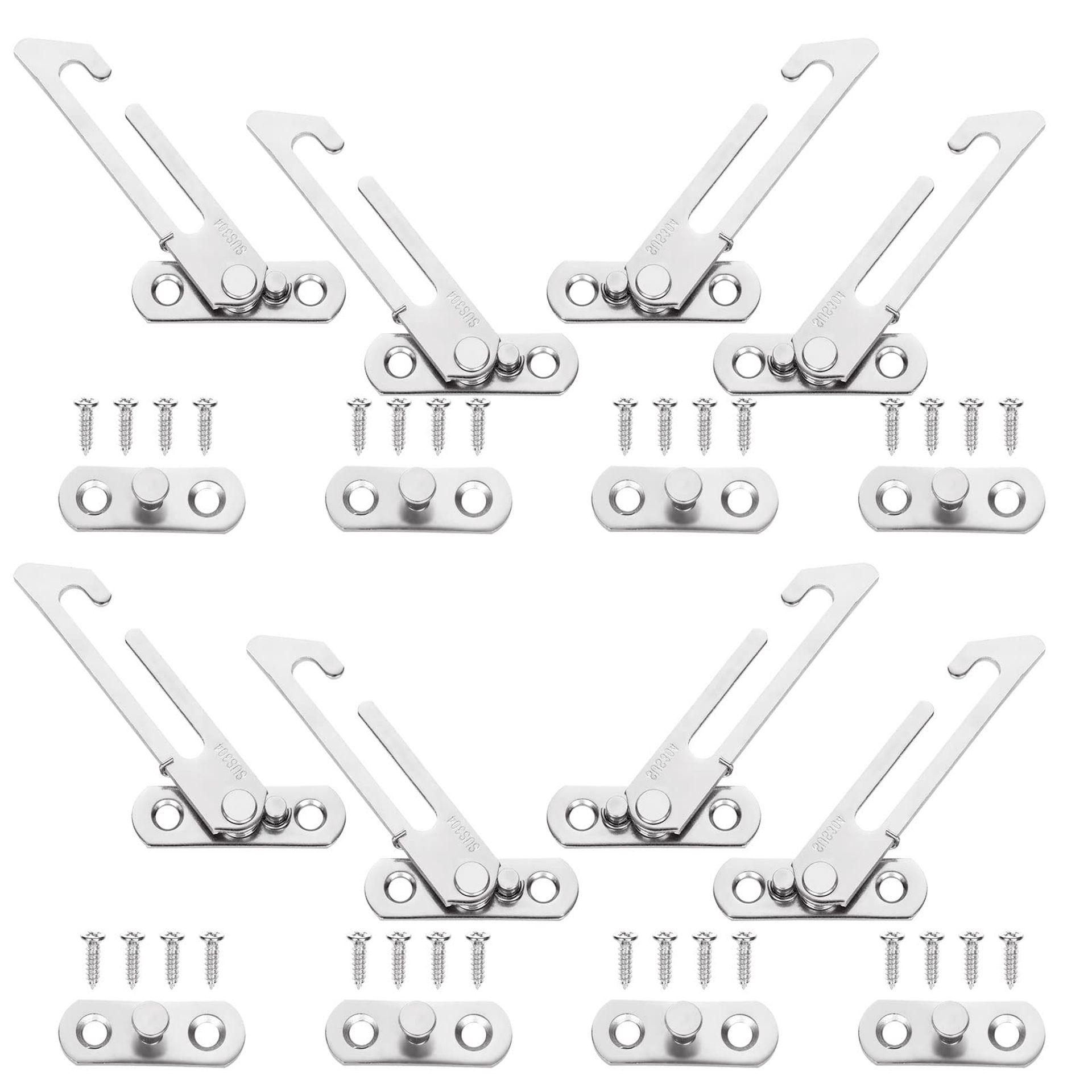 Window Restrictor Locks Child Safety Limiters Stainless Steel for UPVC Casement Windows, 4 Pairs with Screws - Silver 8.5x4.8CM