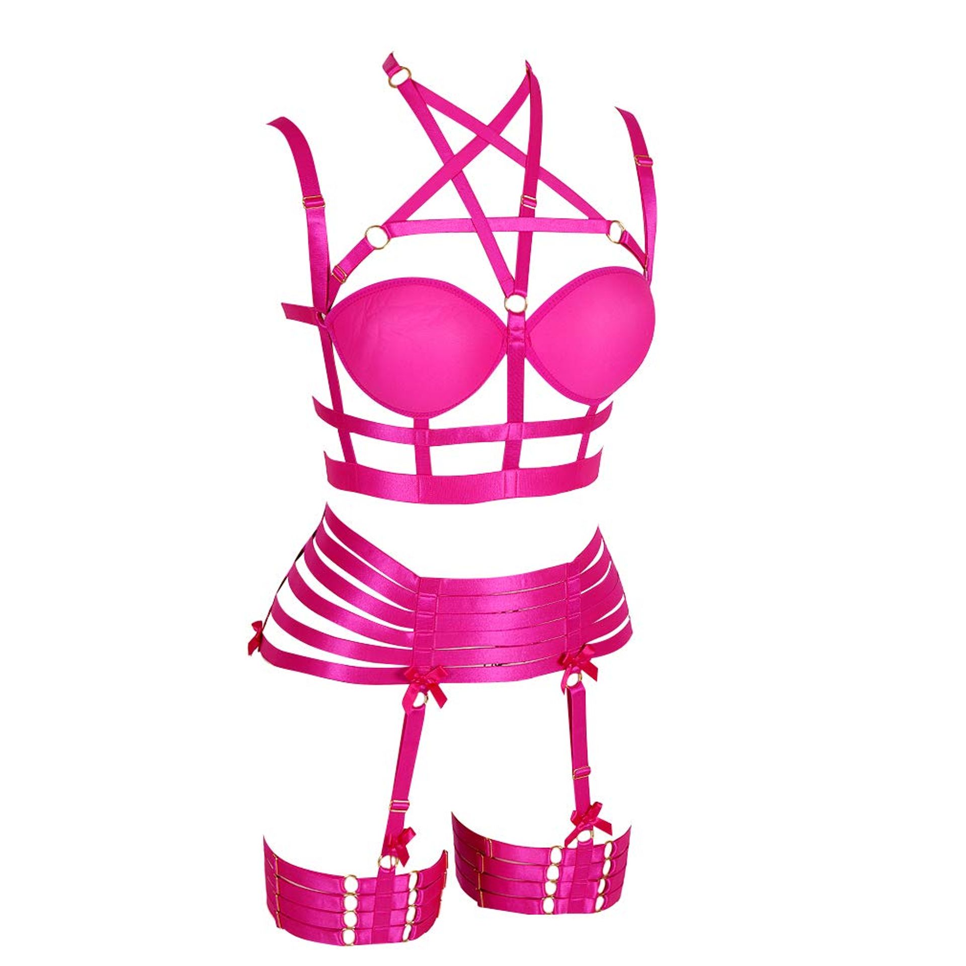 Women'S Full Body Harness Bra Lingerie Cage Set Punk Gothic Garter Belt P