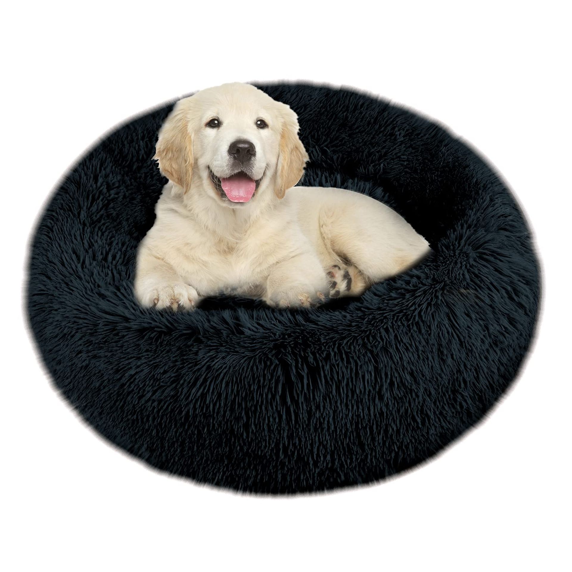 Calming Donut Dog Bed Washable Anti-Anxiety Soft Fluffy Cuddler - Dark Grey L