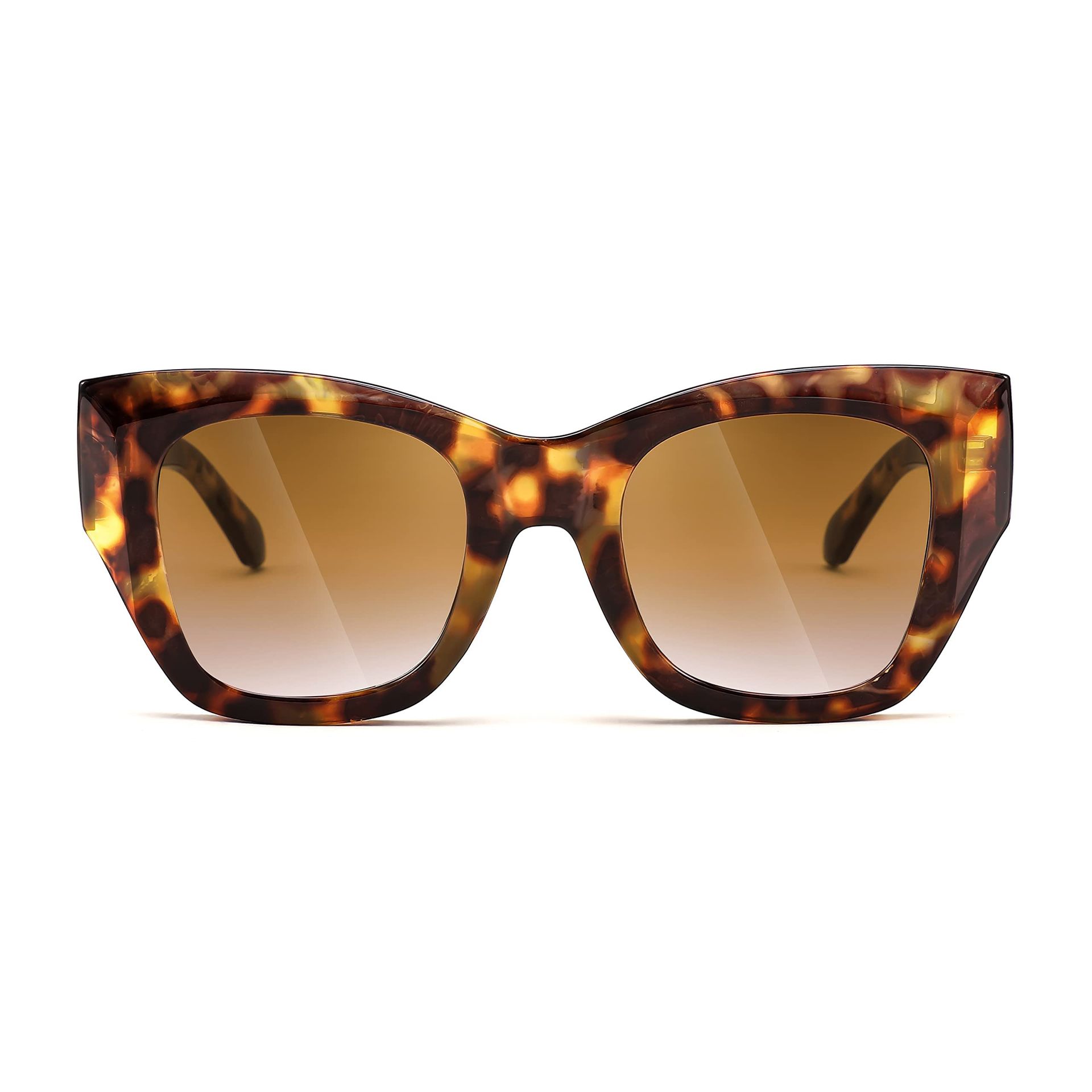 Vintage Square Sunglasses Women's Oversized Fashion Glasses UV400 Thick Frame - Brown Tortoise 46mm