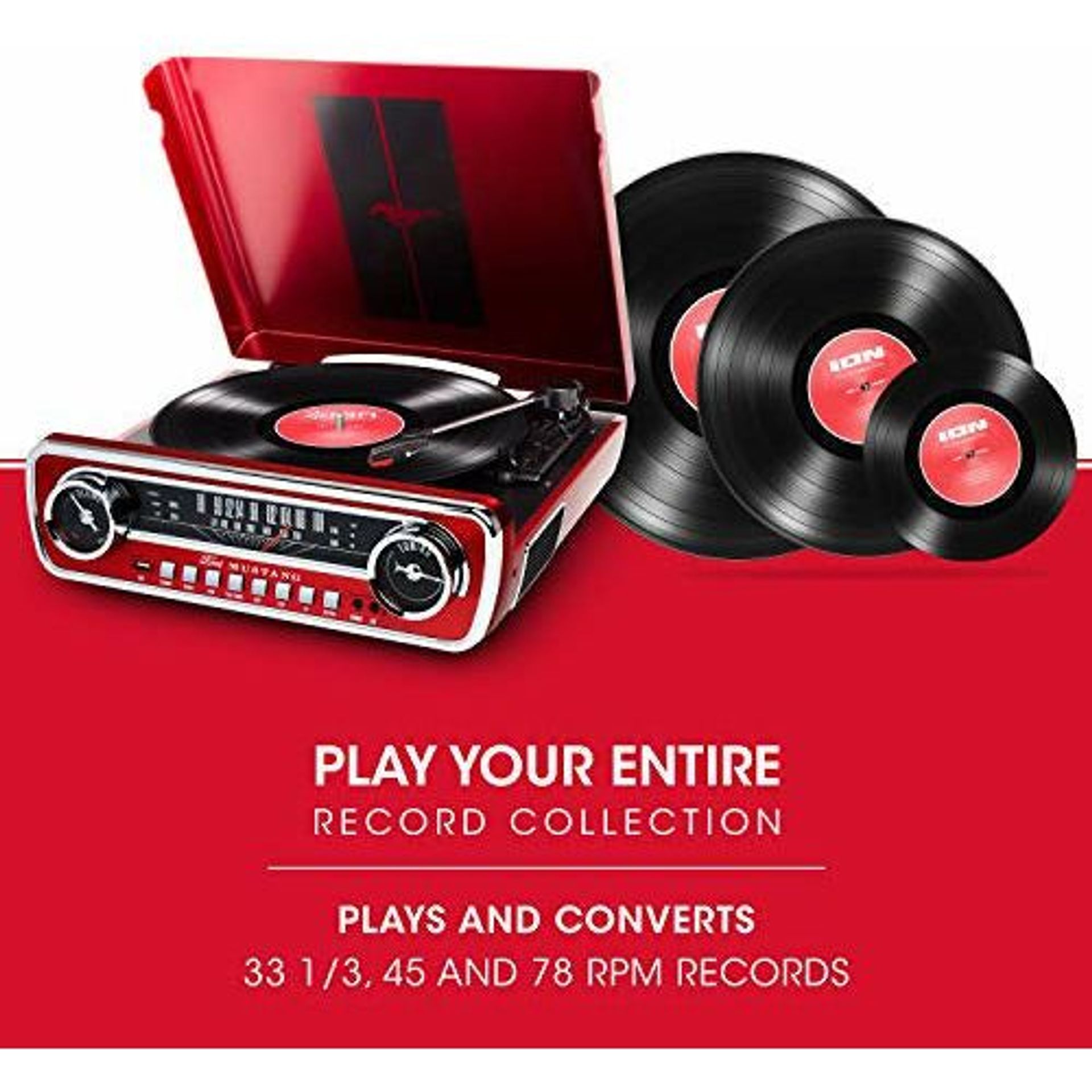 ION Audio Mustang LP - Chaîne Hi-Fi Rétro Ford Mustang 4-en-1 Avec