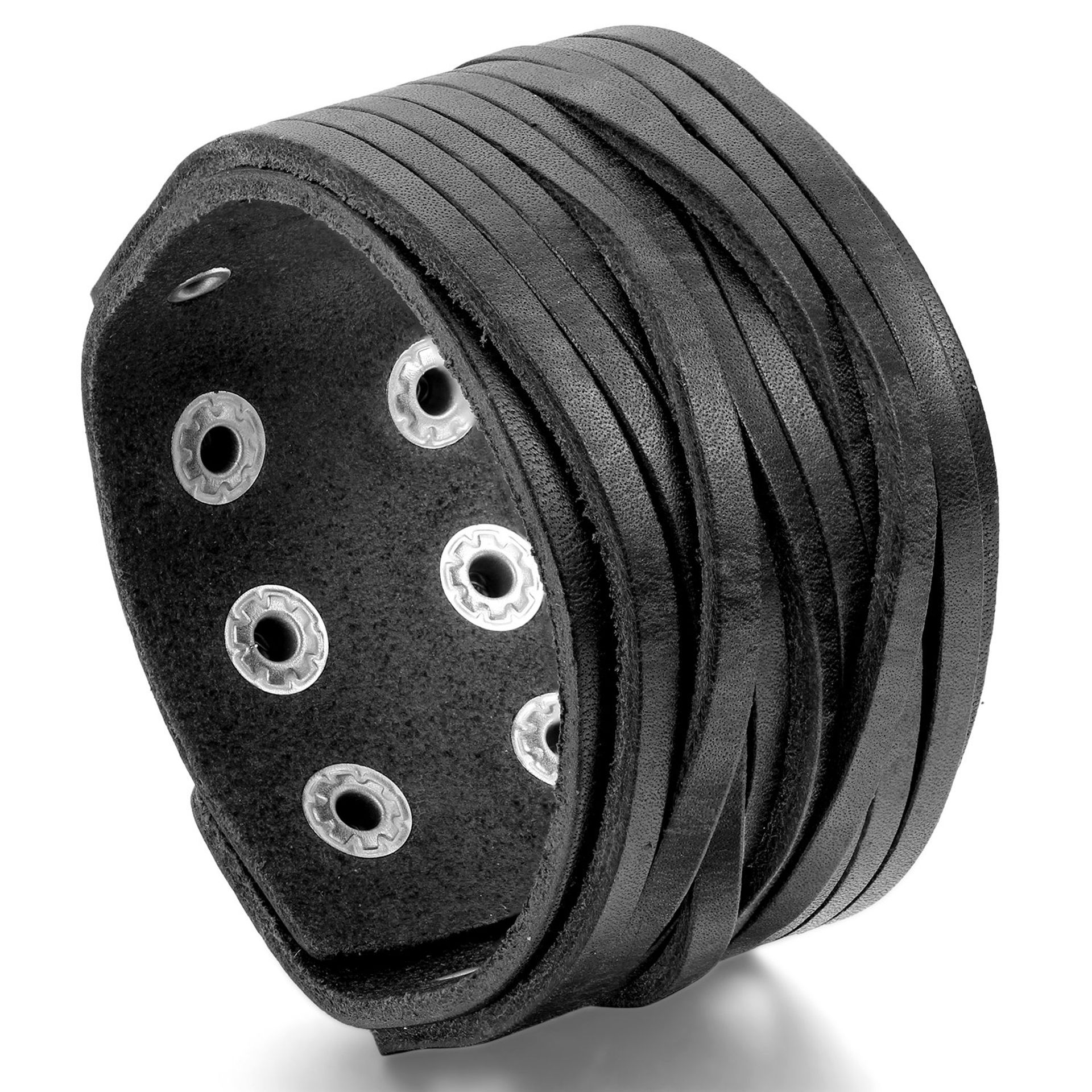 JewelryWe Wide Leather Mens Bangle Cuff Bracelet, Punk Rock, Fits 7.5" to 8.7" Wrist