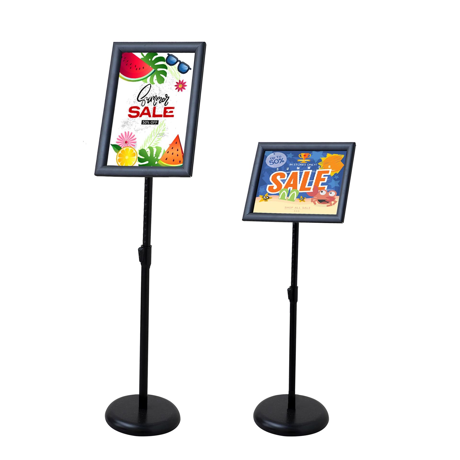 Adjustable A3 Poster Stand Aluminium Snap Frame Floor Sign Holder with Heavy Duty Base for Menu or Display Boards - Black A3
