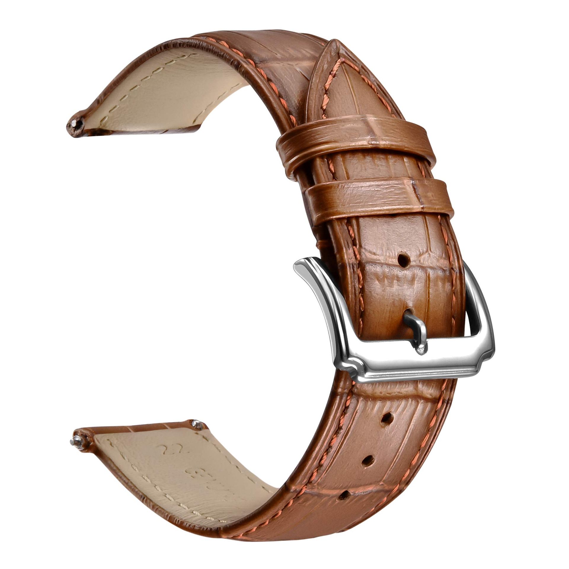 Quick Release Leather Watch Straps for Smart & Analogue Watches with Stainless Steel Buckle - Black or Brown, 18mm-24mm