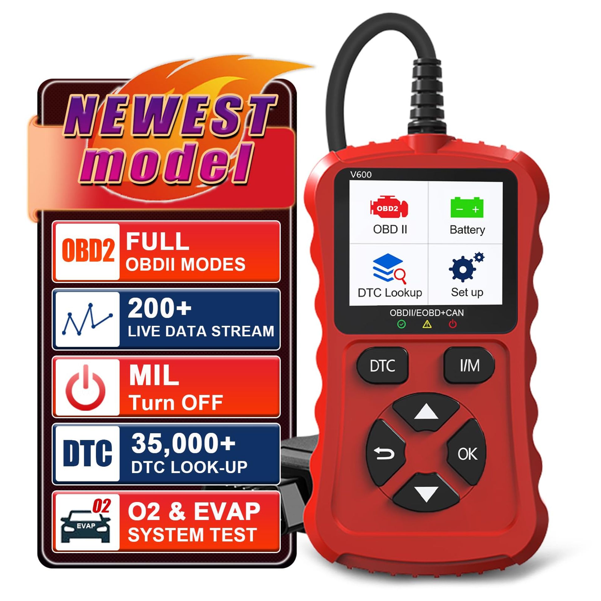 Advanced Auto OBD2 Scanner Code Reader - Universal Car Diagnostic Tool, B
