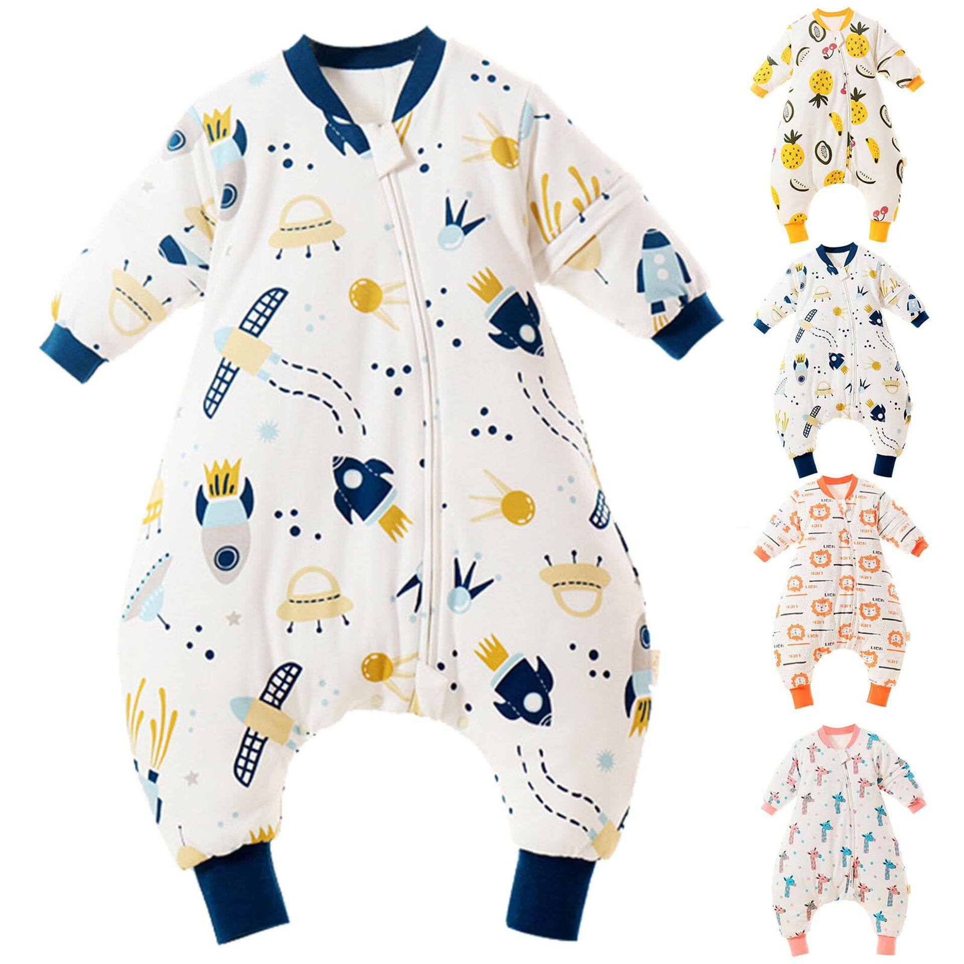 Eurobuy Baby Sleeping Bag with Legs, Unisex Winter Kids Sleeping Bag Cotton Soft Comfortable Toddler Wearable Blanket with Removable Sleeves (Cartoon Spaceship, 10-18 month)