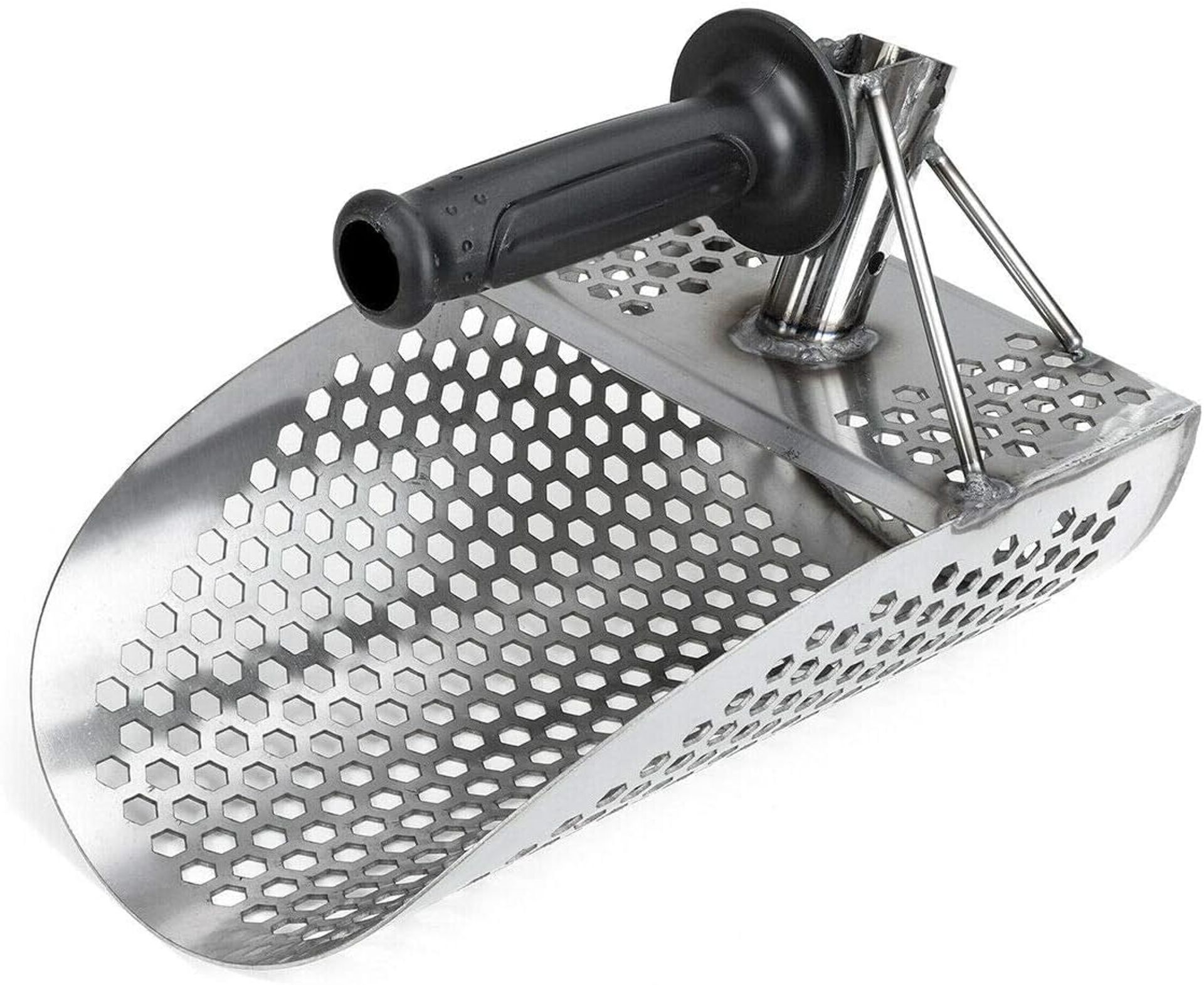 Stainless Steel Beach Sand Scoop with Handle – Metal Detecting Digging and Sifting Tool for Treasure Hunting