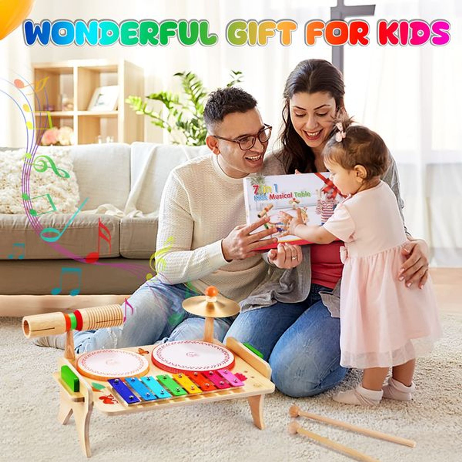 Asweets 7 in 1 Kids Drum Set for Toddlers Wooden Tunisia