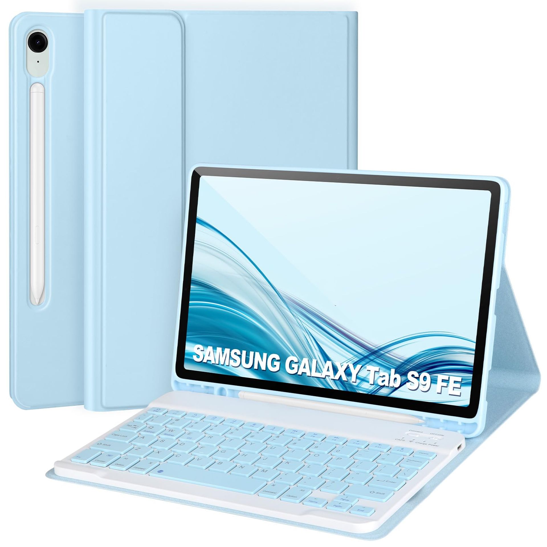 Bluetooth Keyboard Case for Samsung Galaxy Tab S9 FE/S9 11 Inch with S Pen Holder and Auto Sleep/Wake - Blue