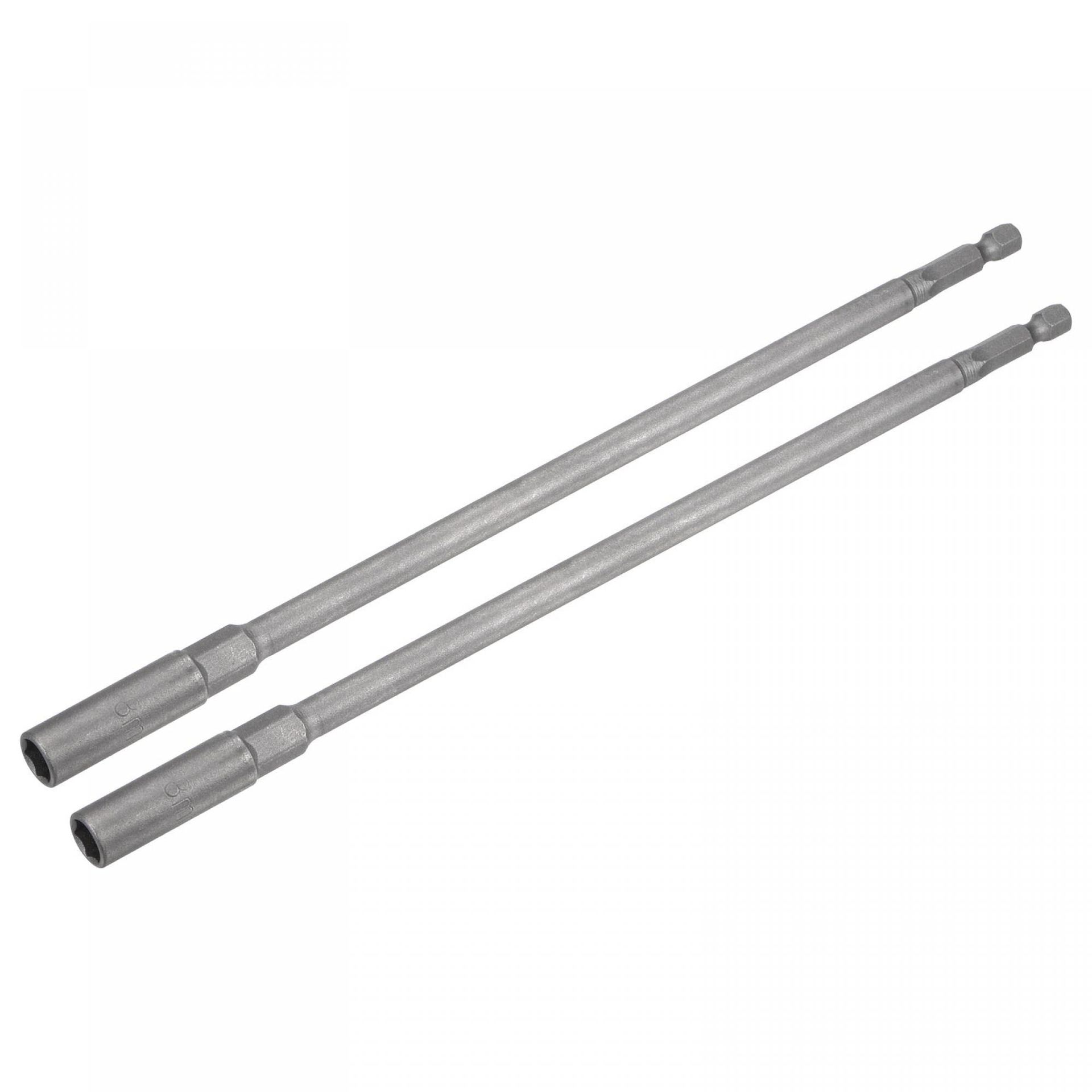 9.84" Quick-Change Hex Shank 8mm Nut Driver Drill Bit Set - 2 Pcs, Non-Magnetic, Durable Steel