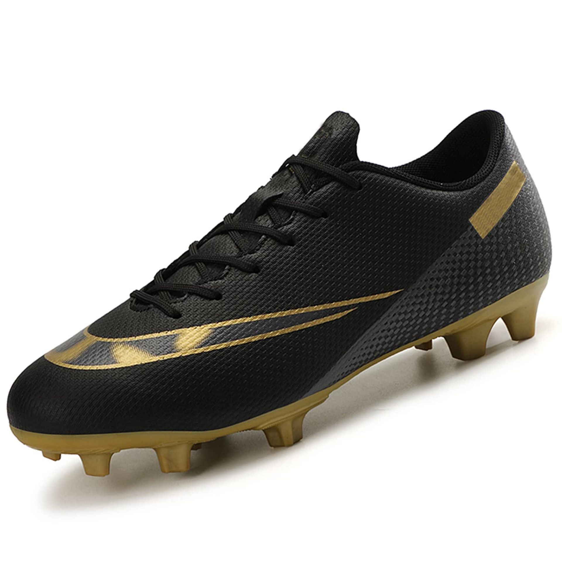 Men's Football Boots Studded Sole Outdoor Training Cleats Durable Grip - Black UK 7
