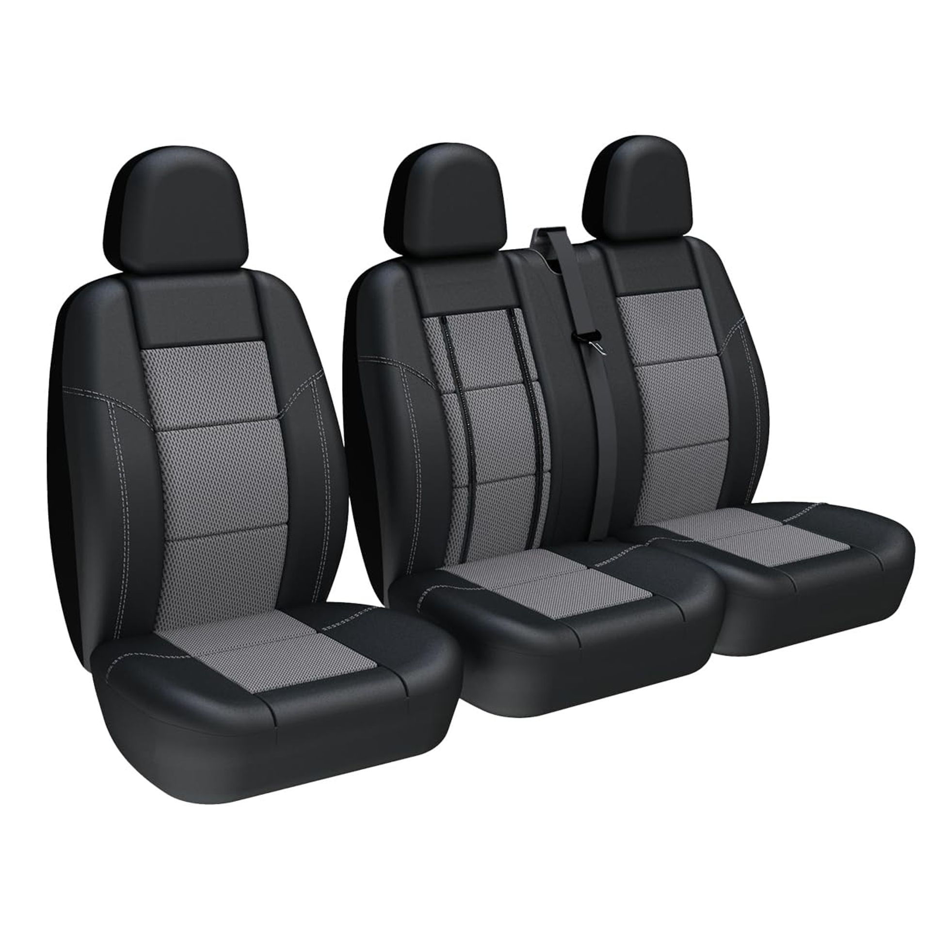 Van Seat Covers Universal Fit for Most Vans, Trucks & Lorries Front Single and Double Seats, Faux Leather & Mesh Fabric - Grey TY7057GR