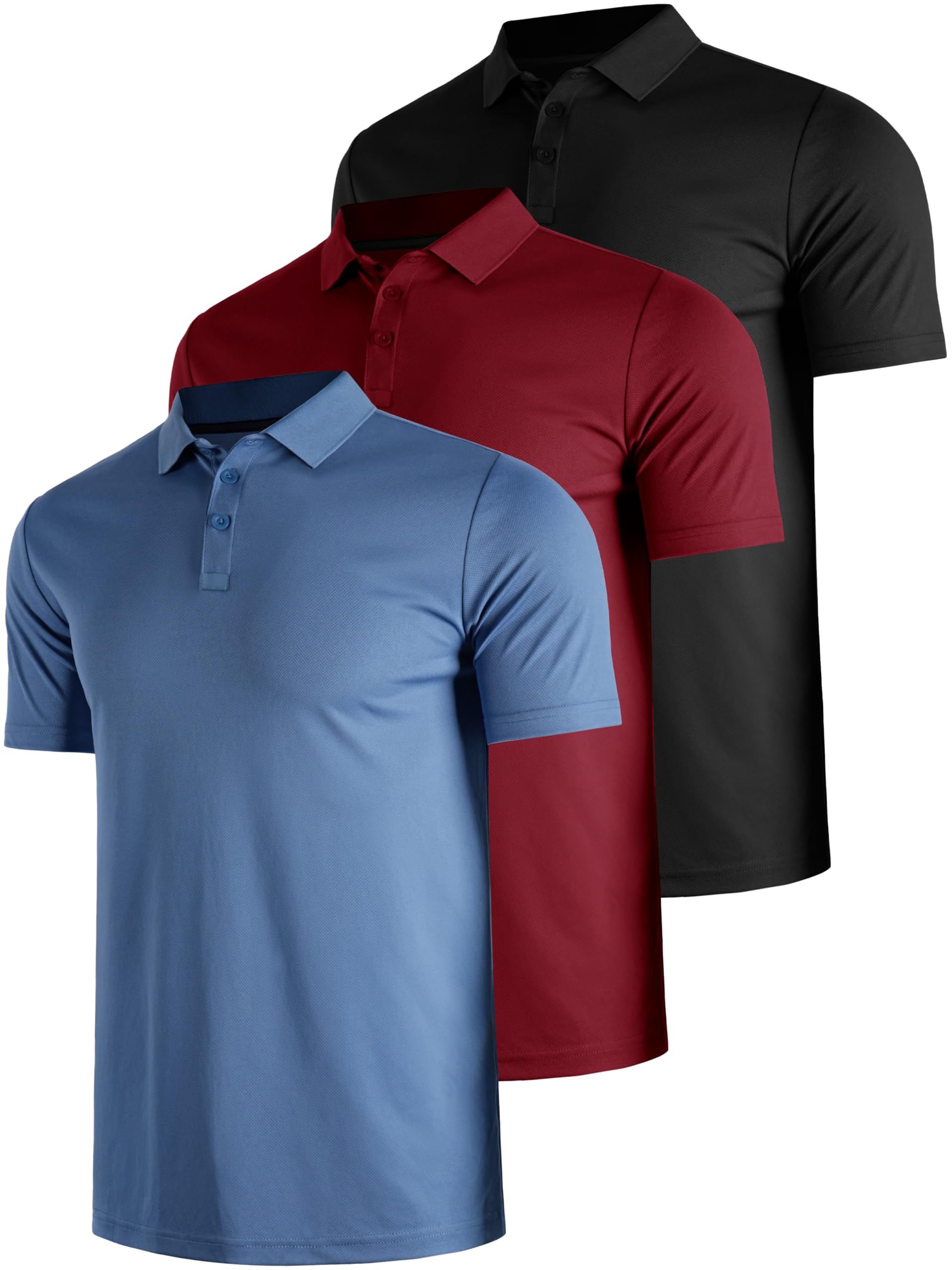 Men's Polo Shirts 3 Pack Quick Dry Breathable Moisture Wicking Work & Golf Tops - Multicolor1 XXL
