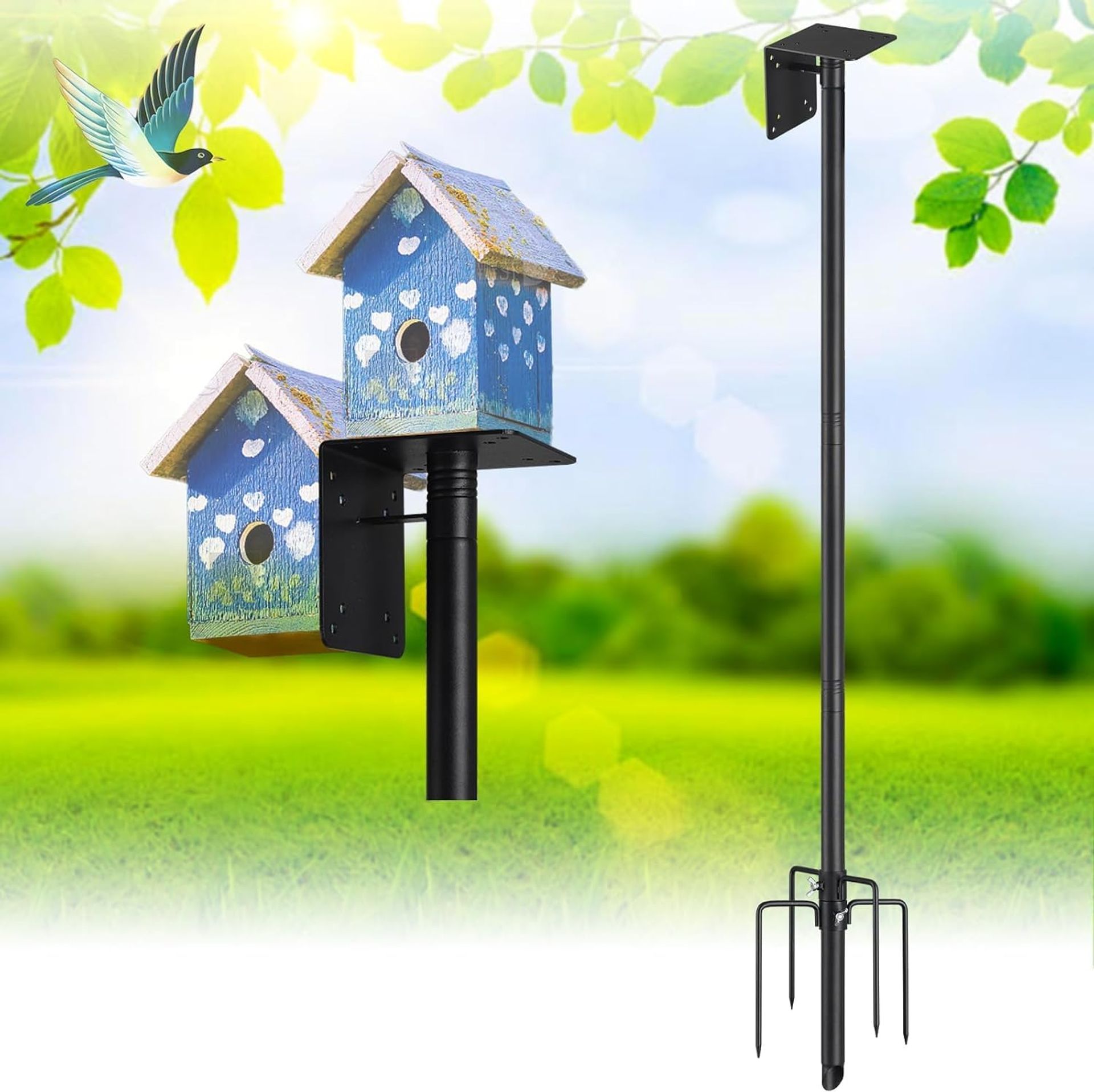 Bird Feeder Pole Mount 190cm Heavy Duty Outdoor Bird House Stand with 5-Prong Base - Black 190 CM