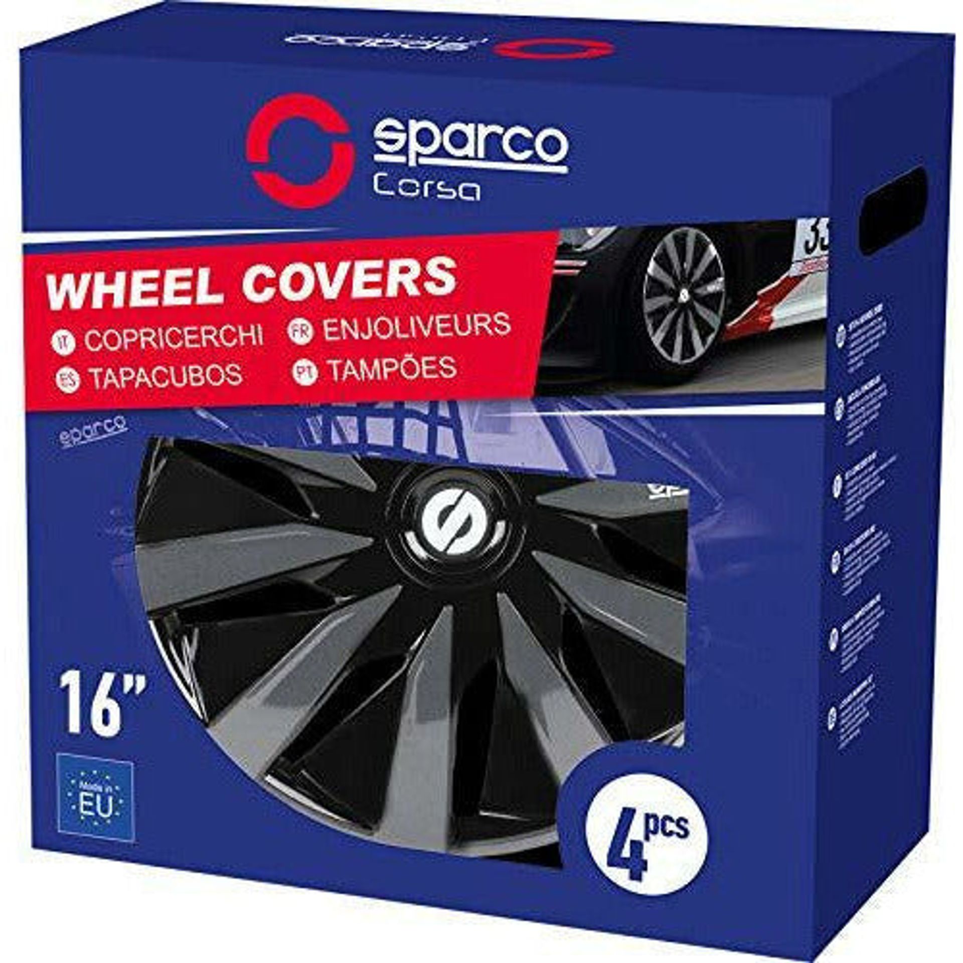 Sparco SPC1691BKGR 16-Inch Lazio Wheel Covers - Black/Grey, Set Of 4, Universal Fit For Most Cars