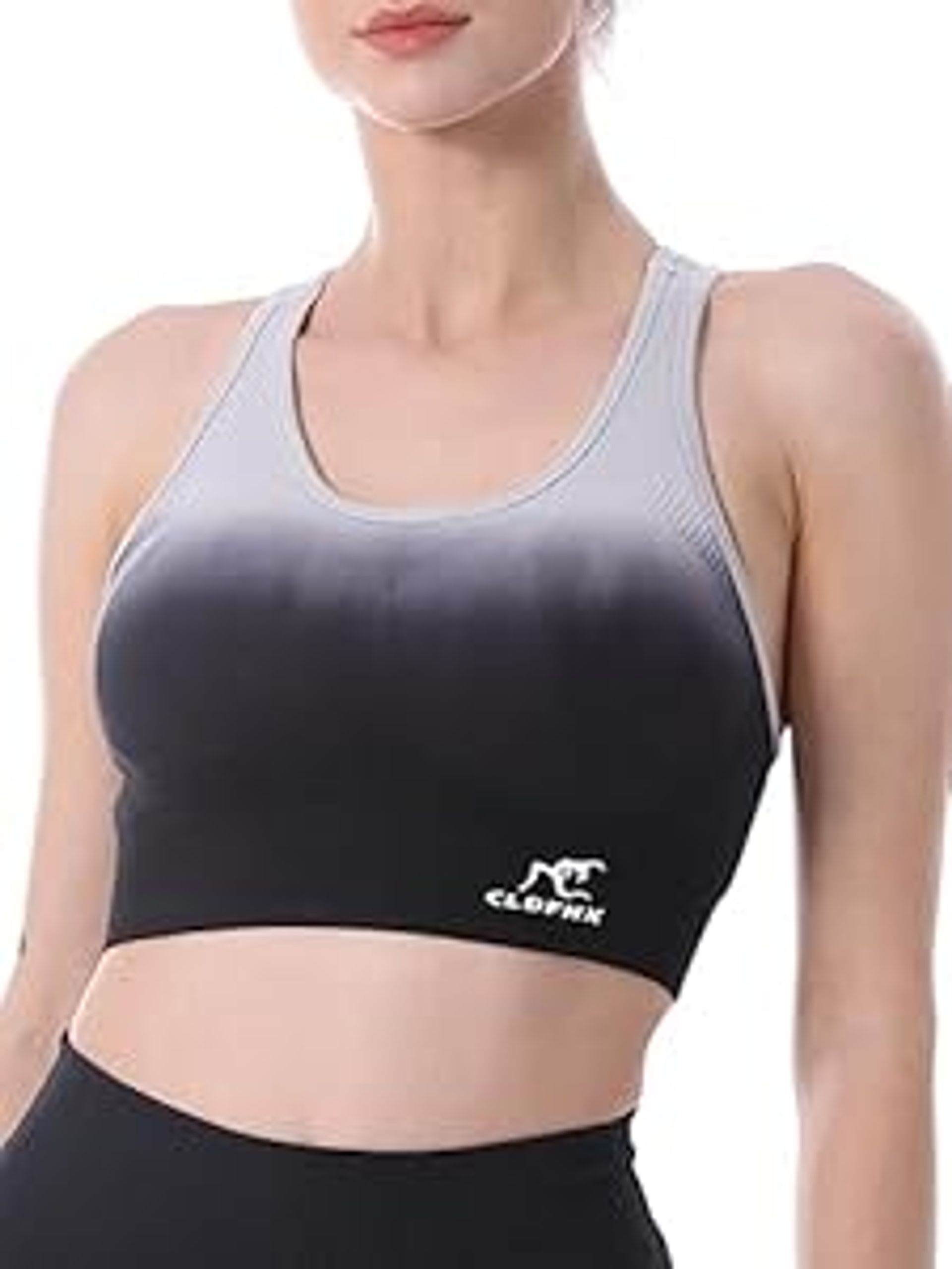 Women's Sports Bra Seamless Padded Racerback High/Mid Support for Running, Yoga & Gym - Grey S