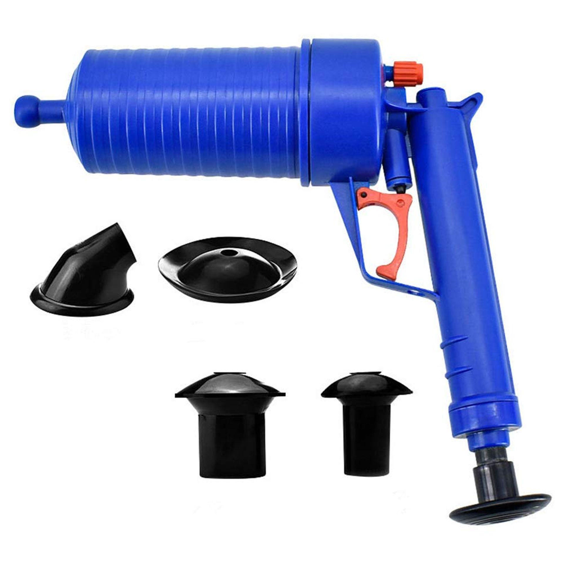 Air Pressure Toilet Plunger High-Pressure Drain Pipe Dredge Cleaning Tool Kit with 4 Nozzles for Kitchen Sink, Bath & Shower - Blue