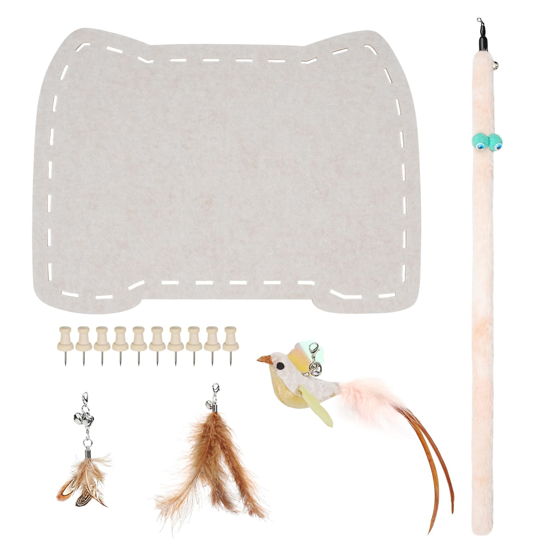 Interactive Cat Wand Toy Set Feather Wand with Wooden Handle & Suction Base - Set 3