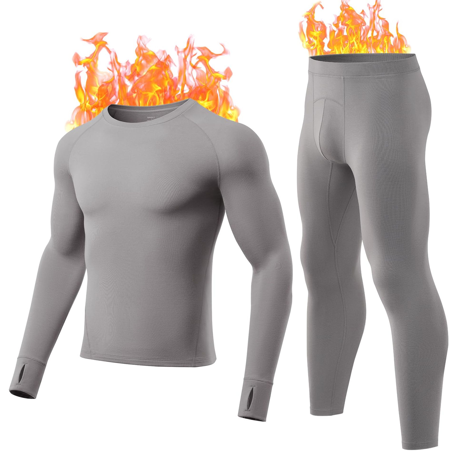 Men's Thermal Underwear Set Fleece Lined Long Johns Base Layer for Cold Weather - Grey XXL