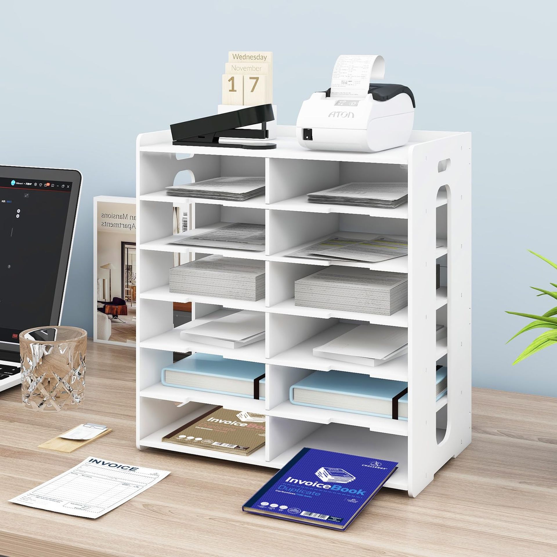 12 Compartment Desk File & Paper Organiser – A5 Document Holder for Office, Home & School