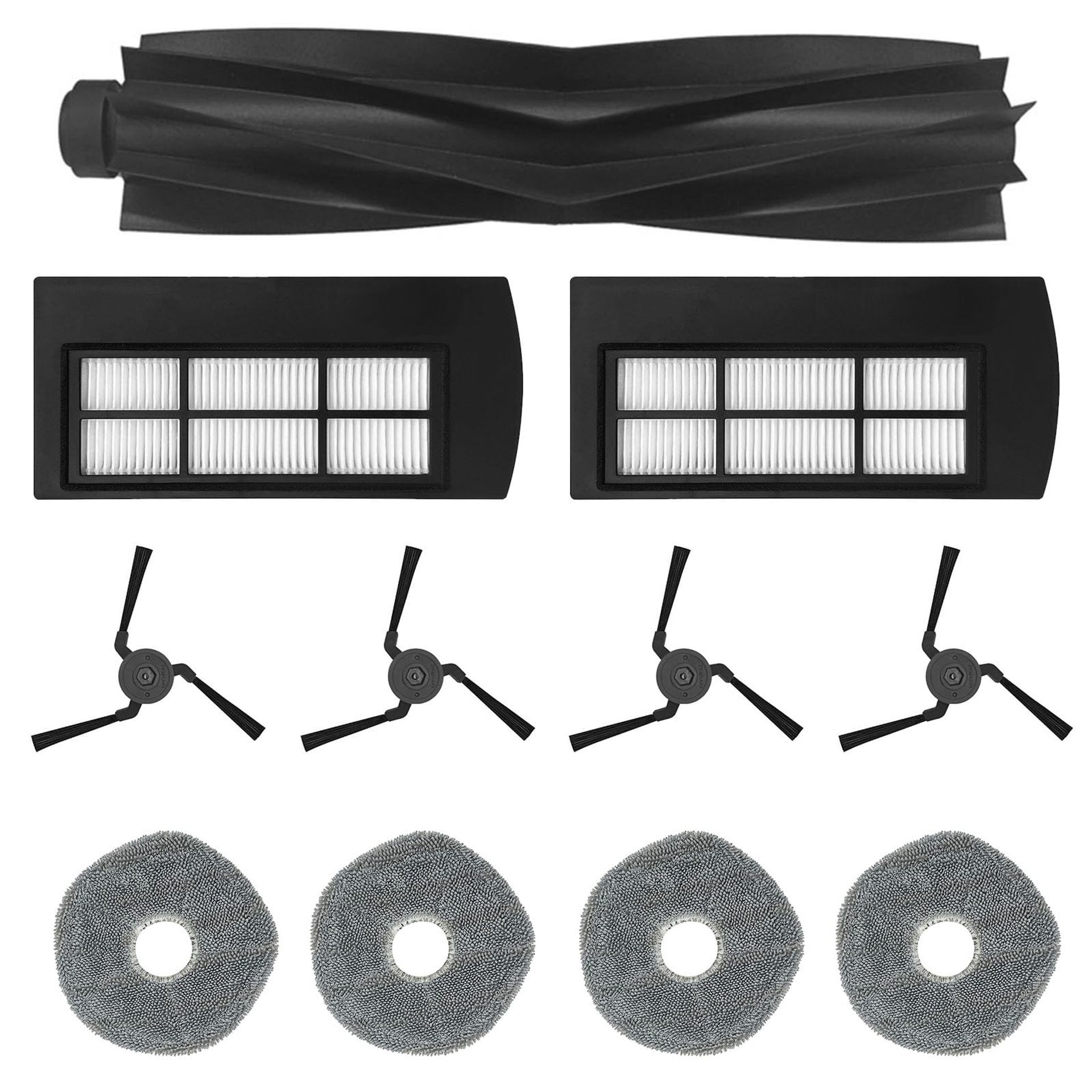 Vacuum Accessories Kit Compatible with Eufy X9 Pro / X9 Series Includes Main Brush, Side Brushes, Filters & Mop Pads - 1 Main Brush + 4 Side Brushes + 2 Filters + 4 Mop Cloths Pad 1 Set