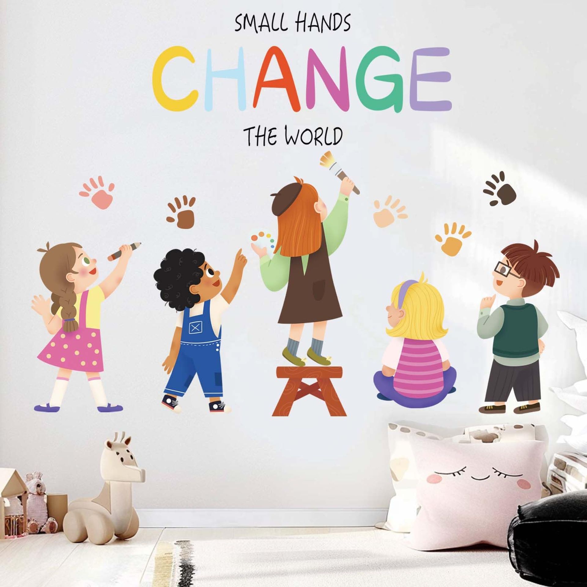 Inspirational Classroom Wall Stickers for Kids: Peel & Stick Quotes - Small Hands Change The World Decals, Ages 1-12