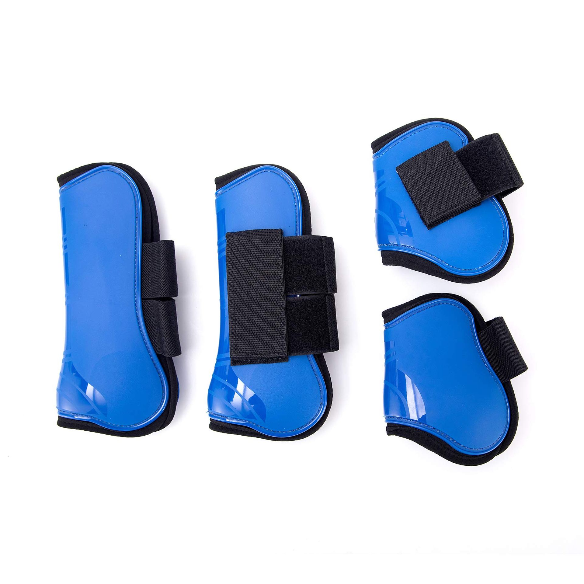Horse Tendon & Fetlock Boots Set of 4 Hard Shell Gaiters with Touch Fasteners for Front and Rear Legs - Blue L