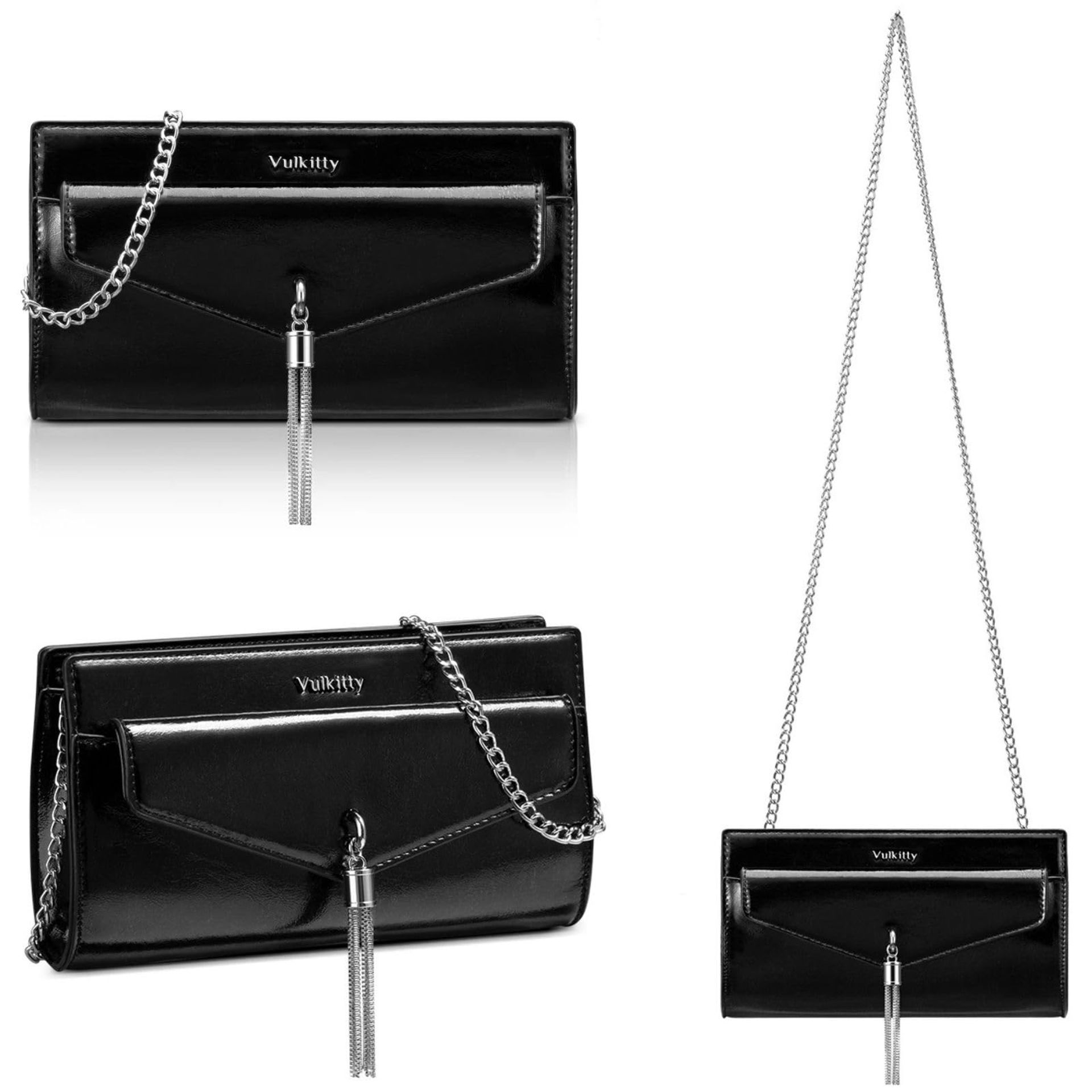 Clutch Purse for Women Tassel Evening Crossbody and Shoulder Bag with Detachable Chain Strap - Black One Size