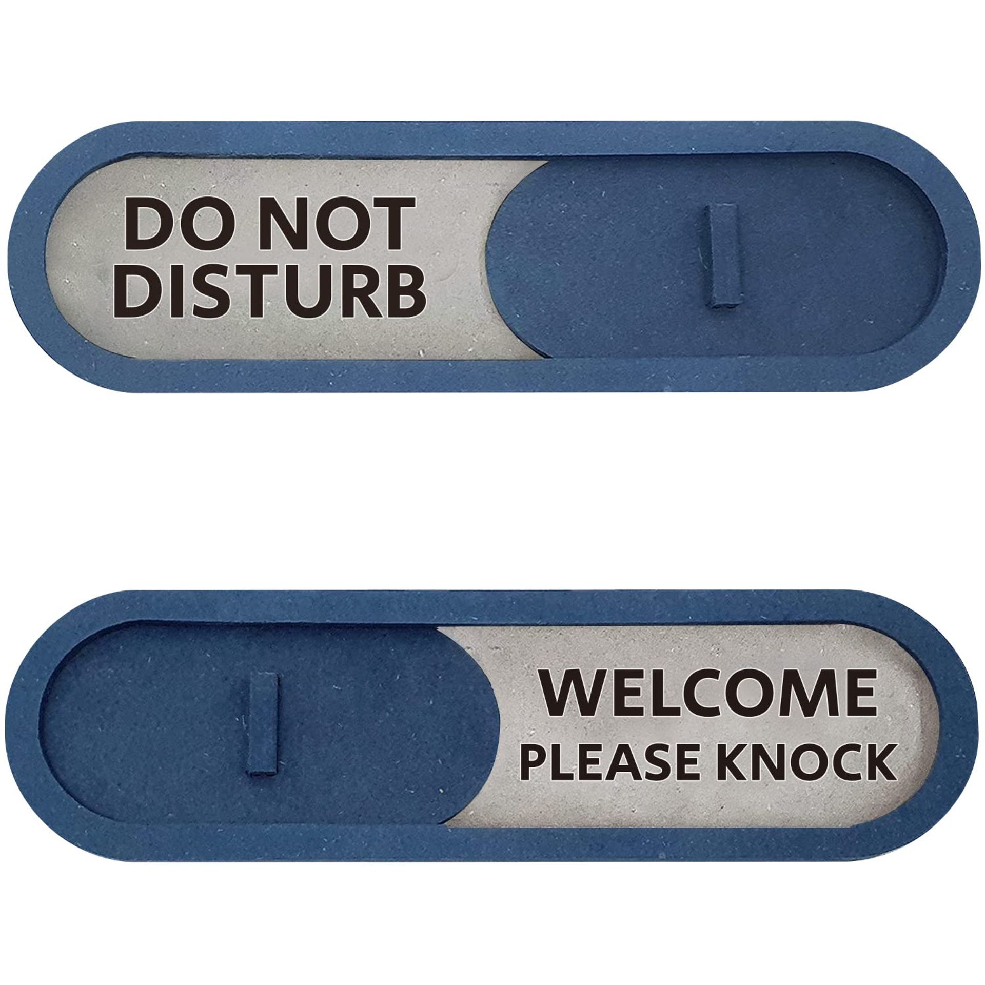 Do not Disturb Welcome Please Knock Sign (Blue) - Privacy Slide Door Indicator with Clear Bold Text - Privacy Sign for Home, Restroom, Office, Conference Room, Private Studio