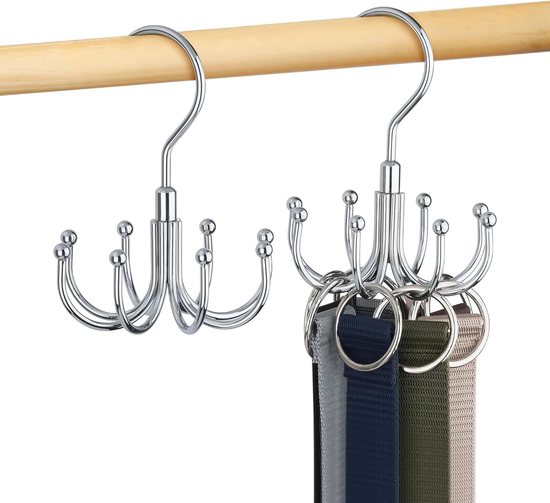 Space-Saving 2-Pack Swivelling Belt Hanger Organiser, Holds 48 Belts, Silver