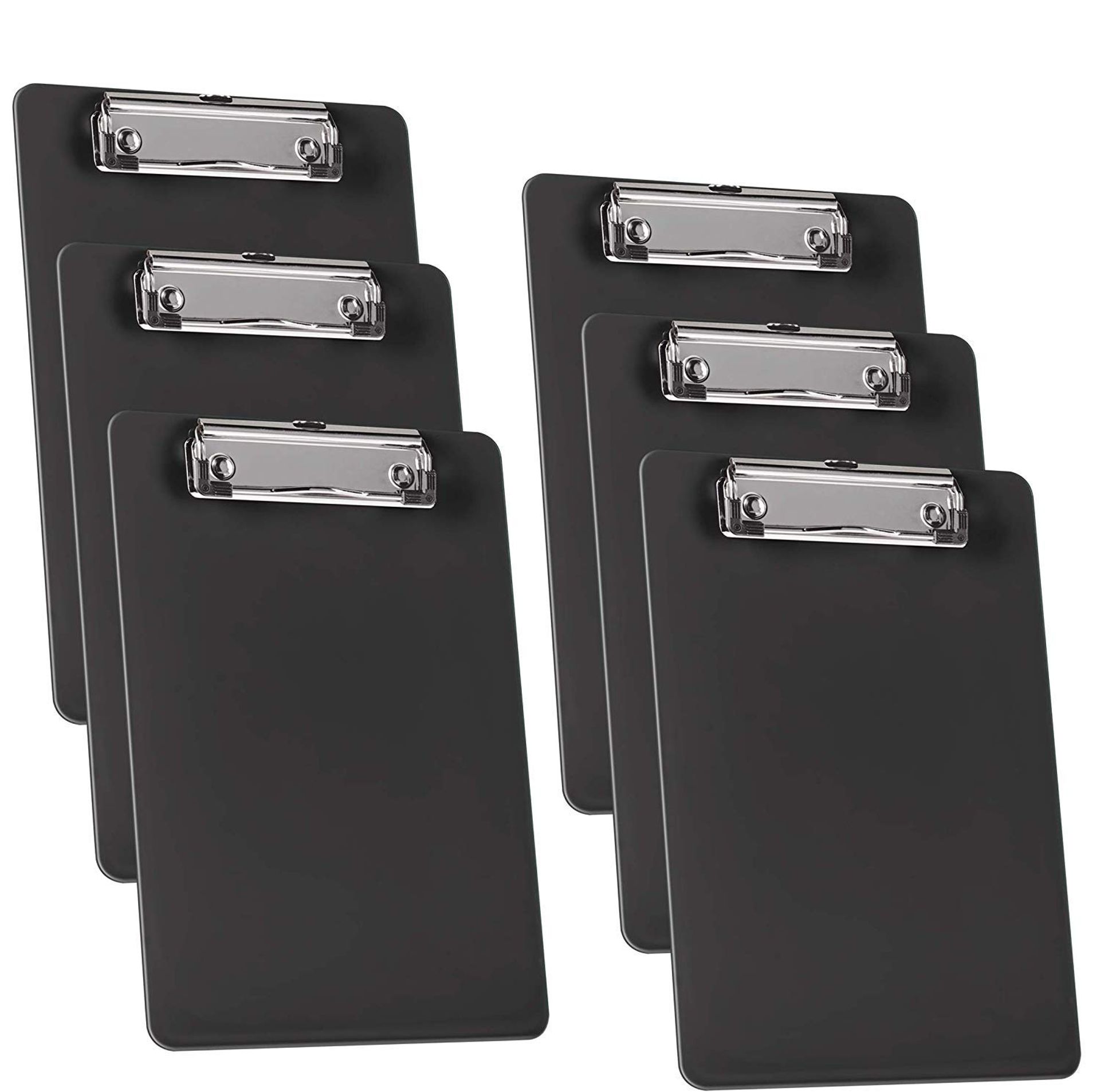 A5 Clipboard Memo Size Low Profile Clip (Black) - 6 Pack for Office, School, Home