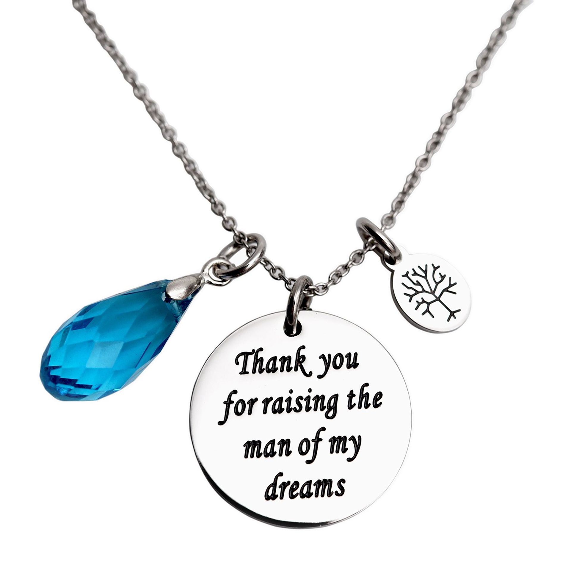 Mother-in-Law Necklace Gift – Thank You for Raising the Man of My Dreams Keepsake Jewellery for Women