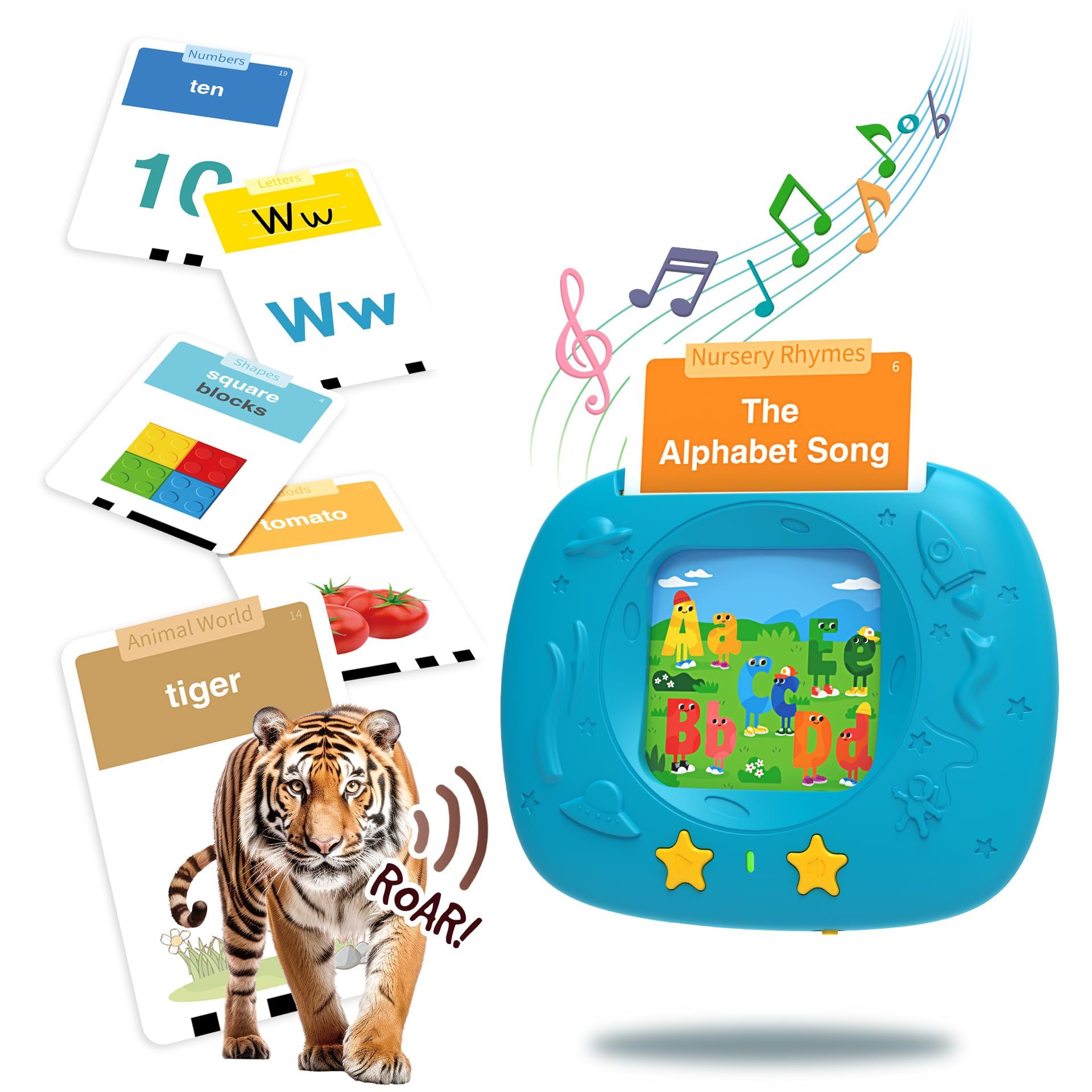 Montessori Flashcard Learning Toy for Toddlers with Realistic Sounds and 280 Sight Words, British Accent, Educational Gift Set - Blue 12cm x 10cm