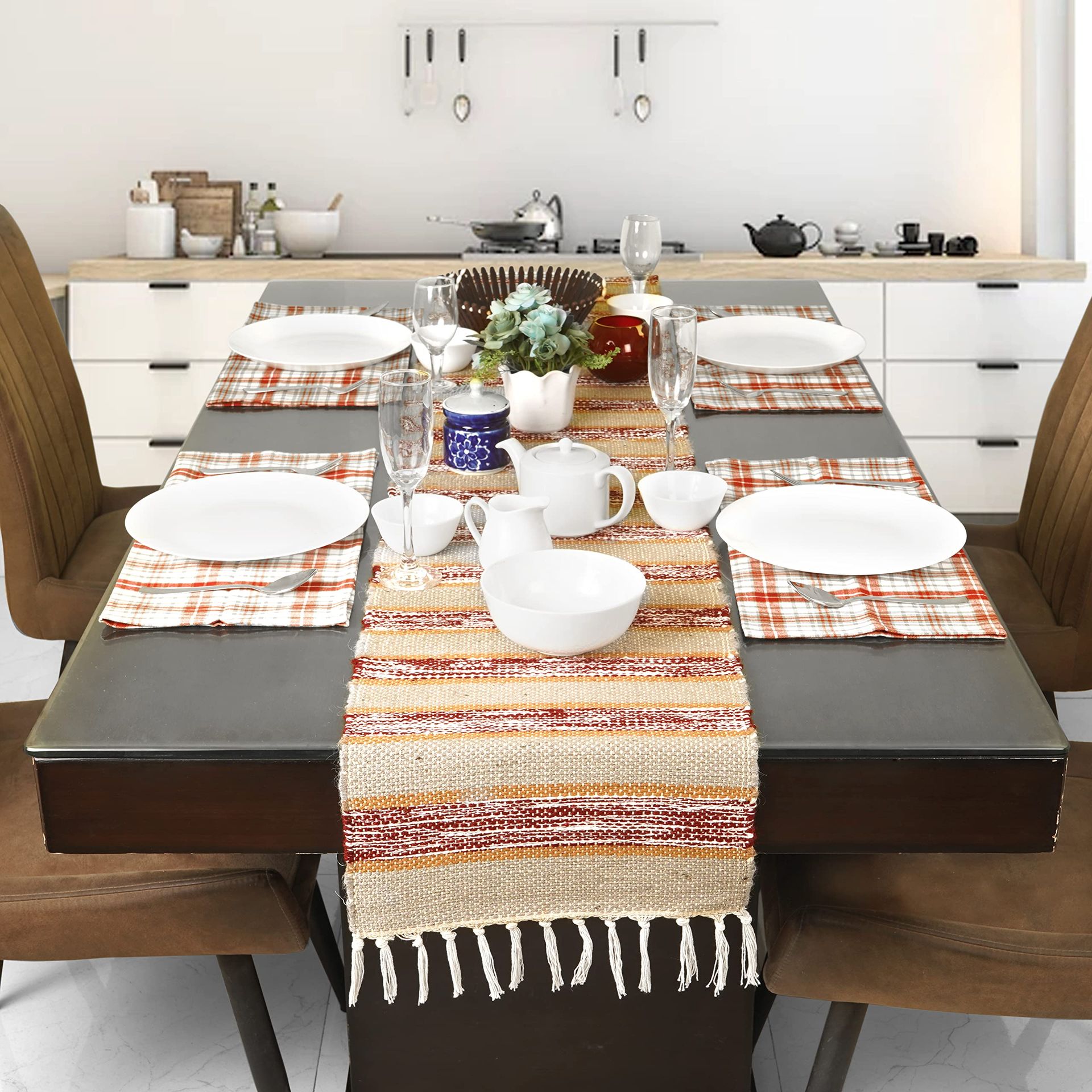 Burlap Style Farmhouse Table Runners 90 Inches Long Natural, Hand Woven B