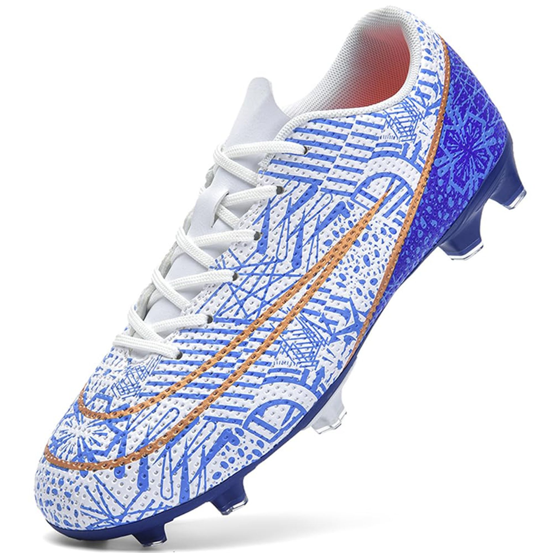 Men's Football Boots Professional Breathable Soccer Training Shoes Outdoor Competition - Blue White UK 7.5