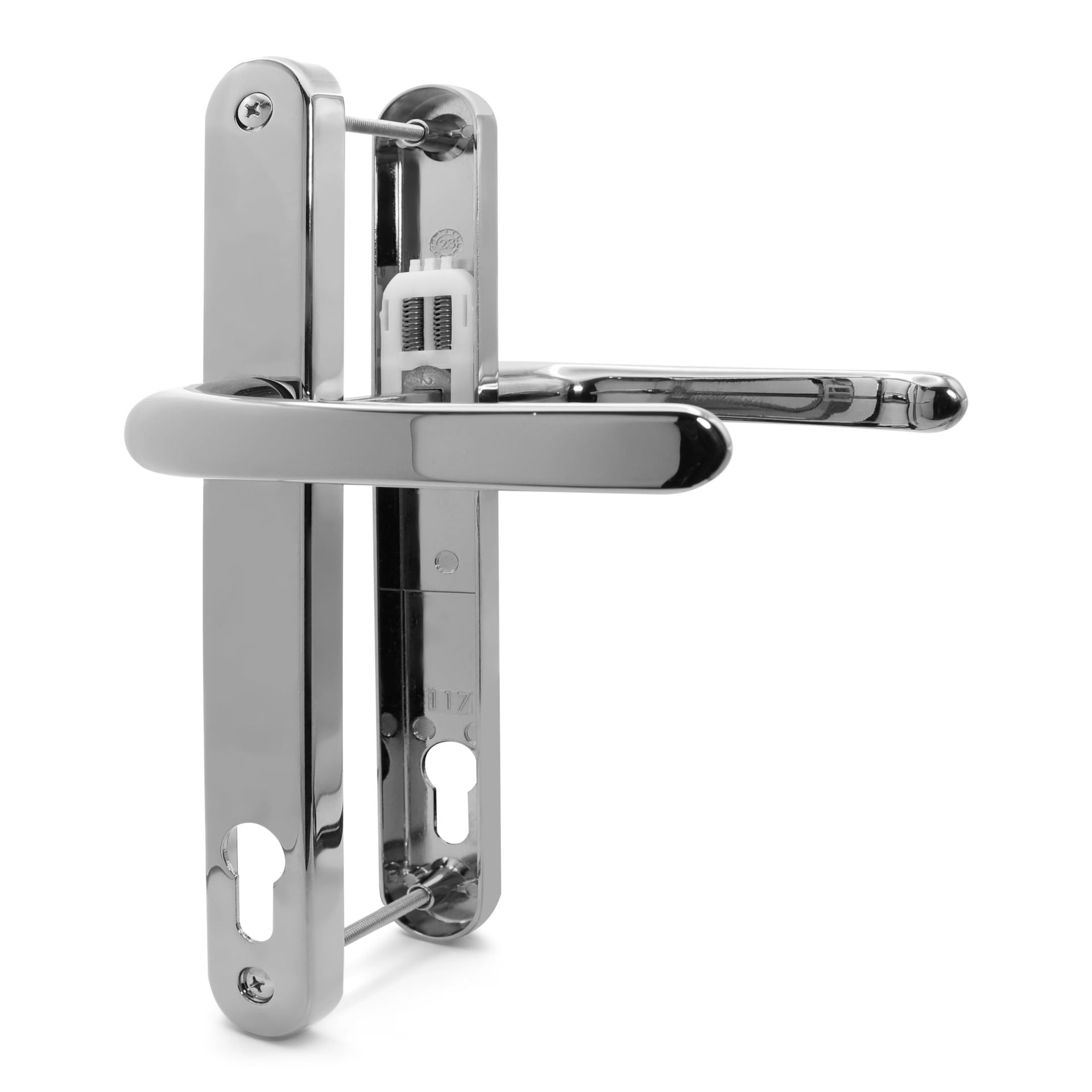 UPVC Door Handle Pair Set Lever Lever Sprung Replacement 117mm PZ 237mm Screw Centres by TSS - Polished Chrome 117mm PZ