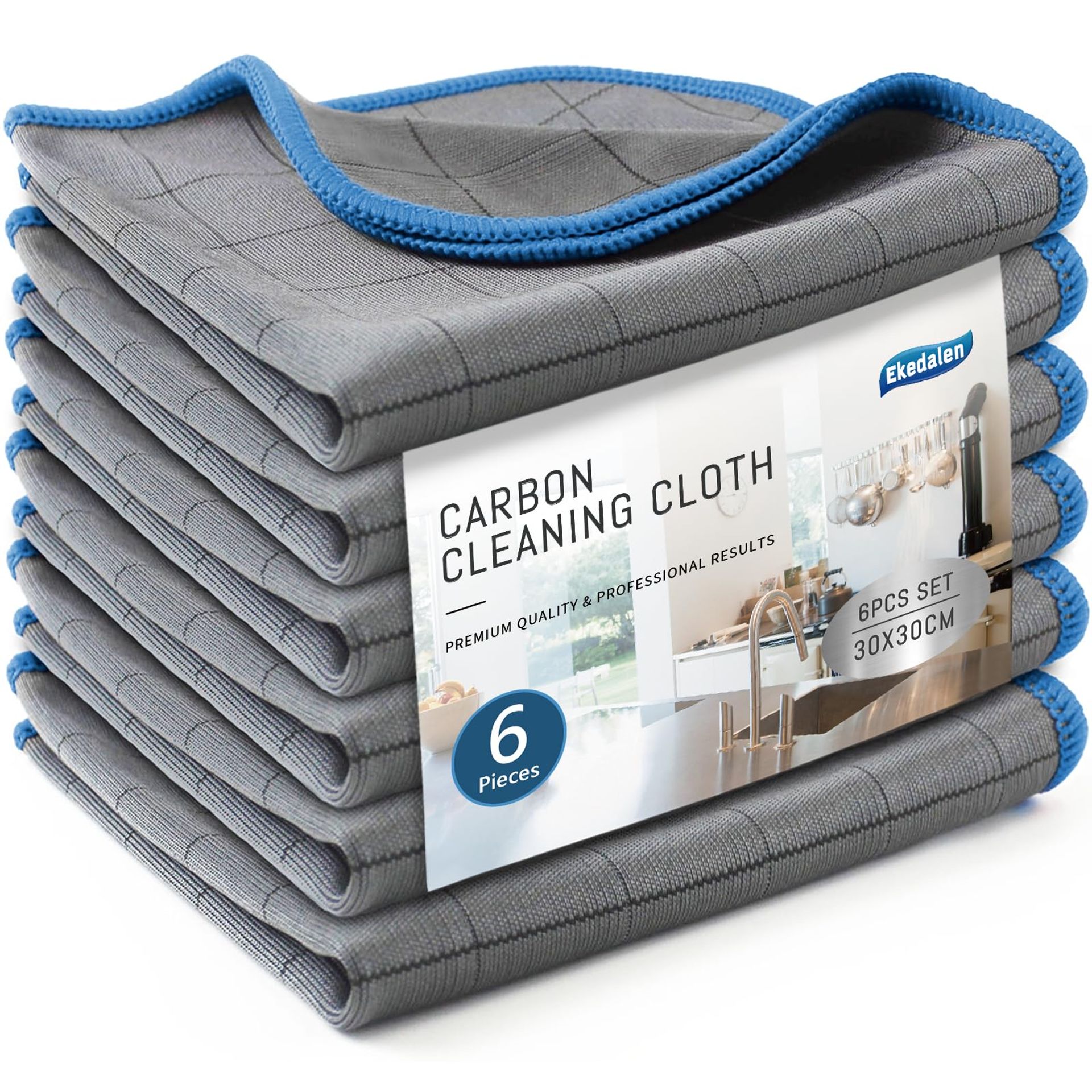 Streak-Free Carbon Fibre Glass & Window Cleaning Cloths, 400 GSM Microfibre, 6 Pack