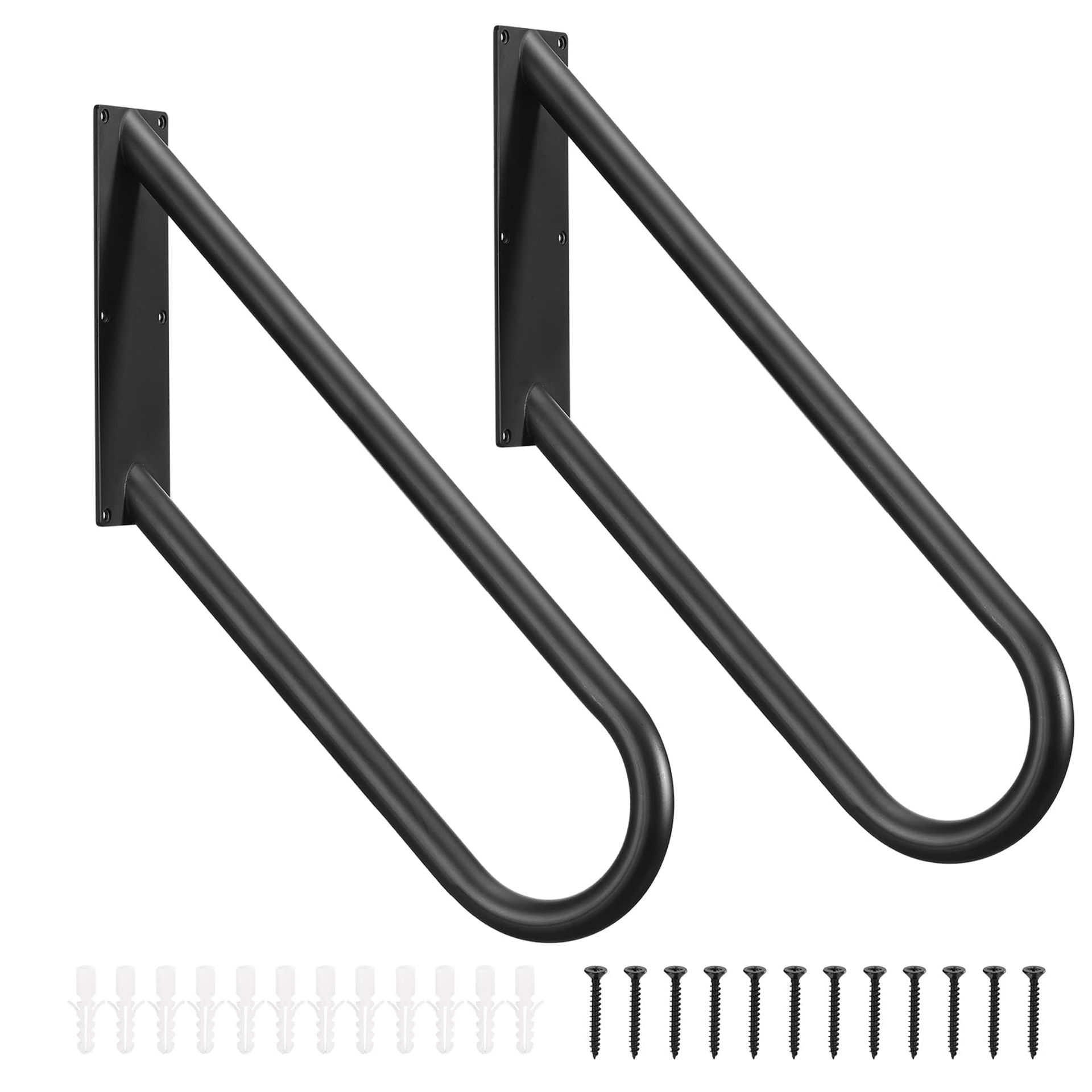 U-Shaped Stair Handrails for Outdoor Steps, Wall Mount 1-4 Step Railings, Black Iron with 600lb Capacity, 2 Pack