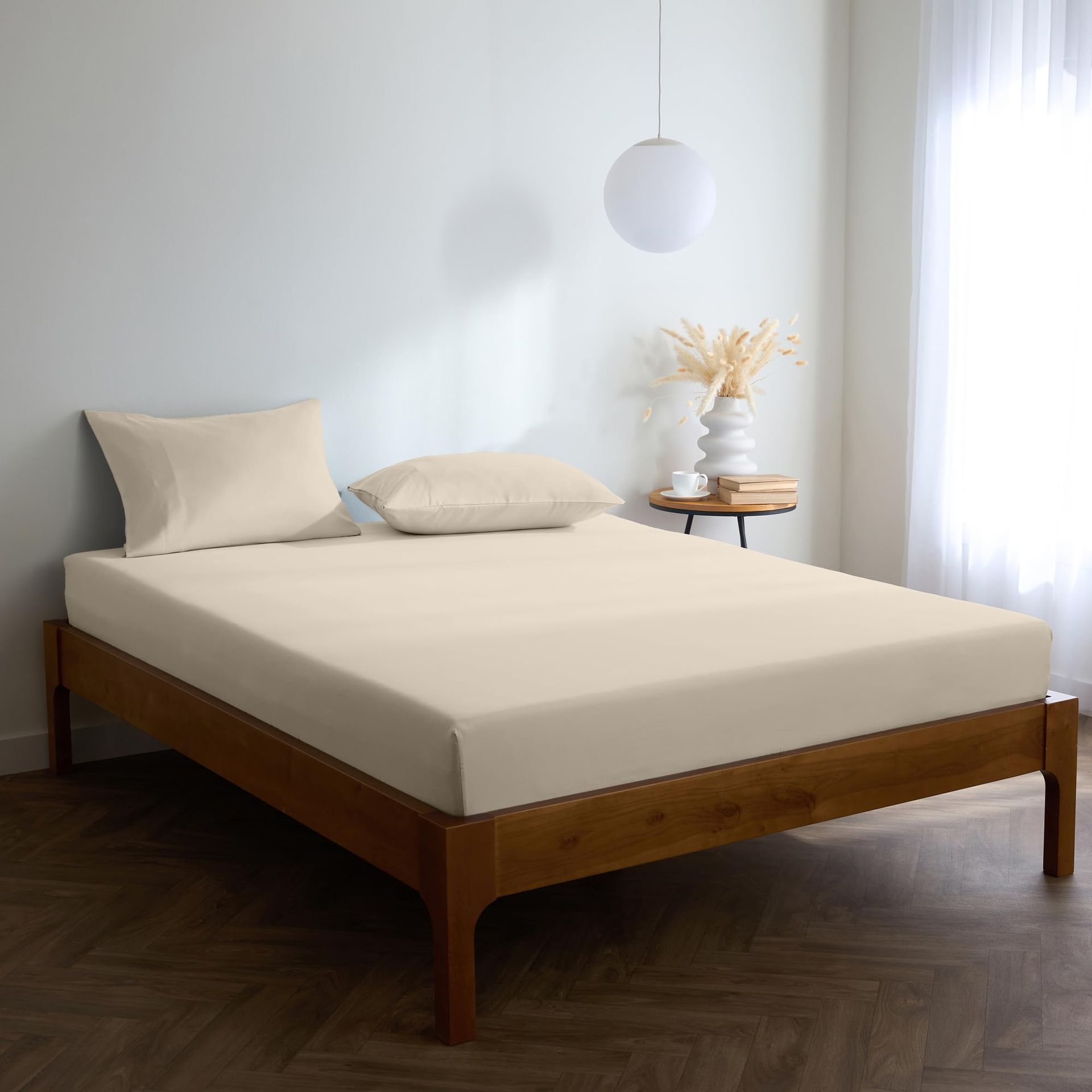 King Size Fitted Sheet 150x200 cm Extra Deep 40cm - Soft Beige Microfibre, Breathable & Fade Resistant Bedding