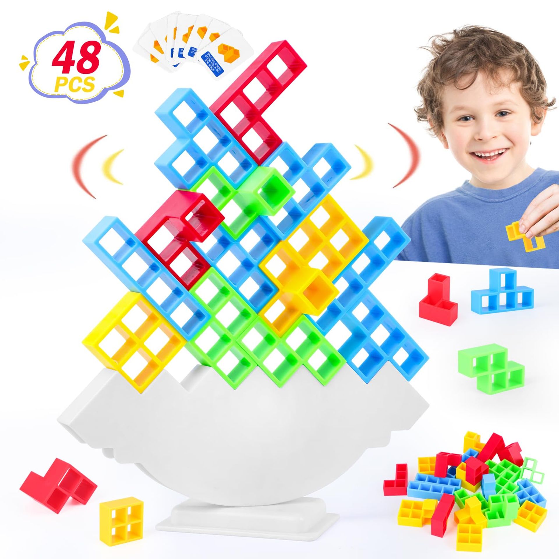 48 Pcs Balance Game for Kids & Adults, Building Blocks for 3-12 Year Olds, Educational Toy Gift