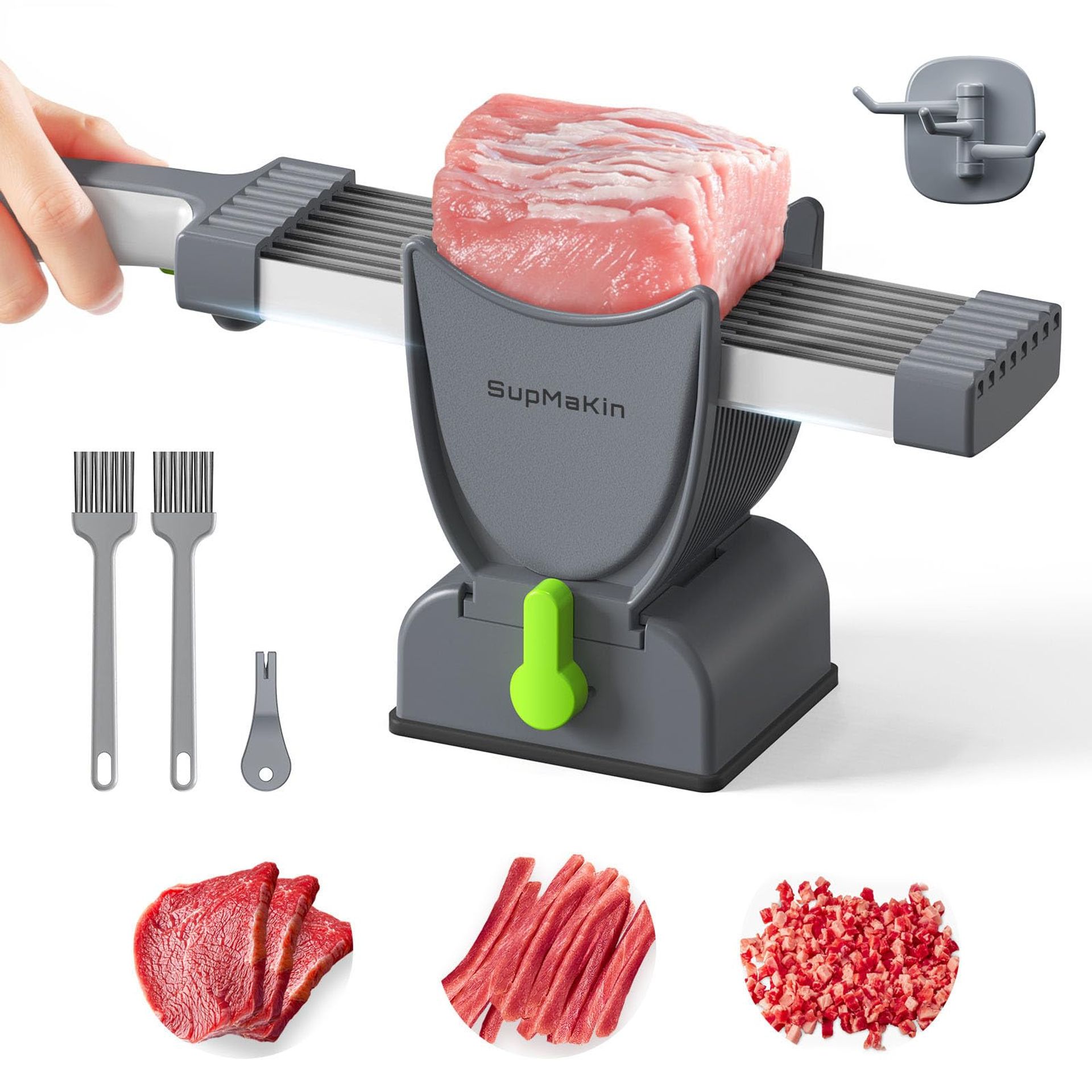 Manual Meat Slicer 17-in-1 Stainless Steel Cutter with Adjustable Thickness for Chicken, Beef & Pork - Grey