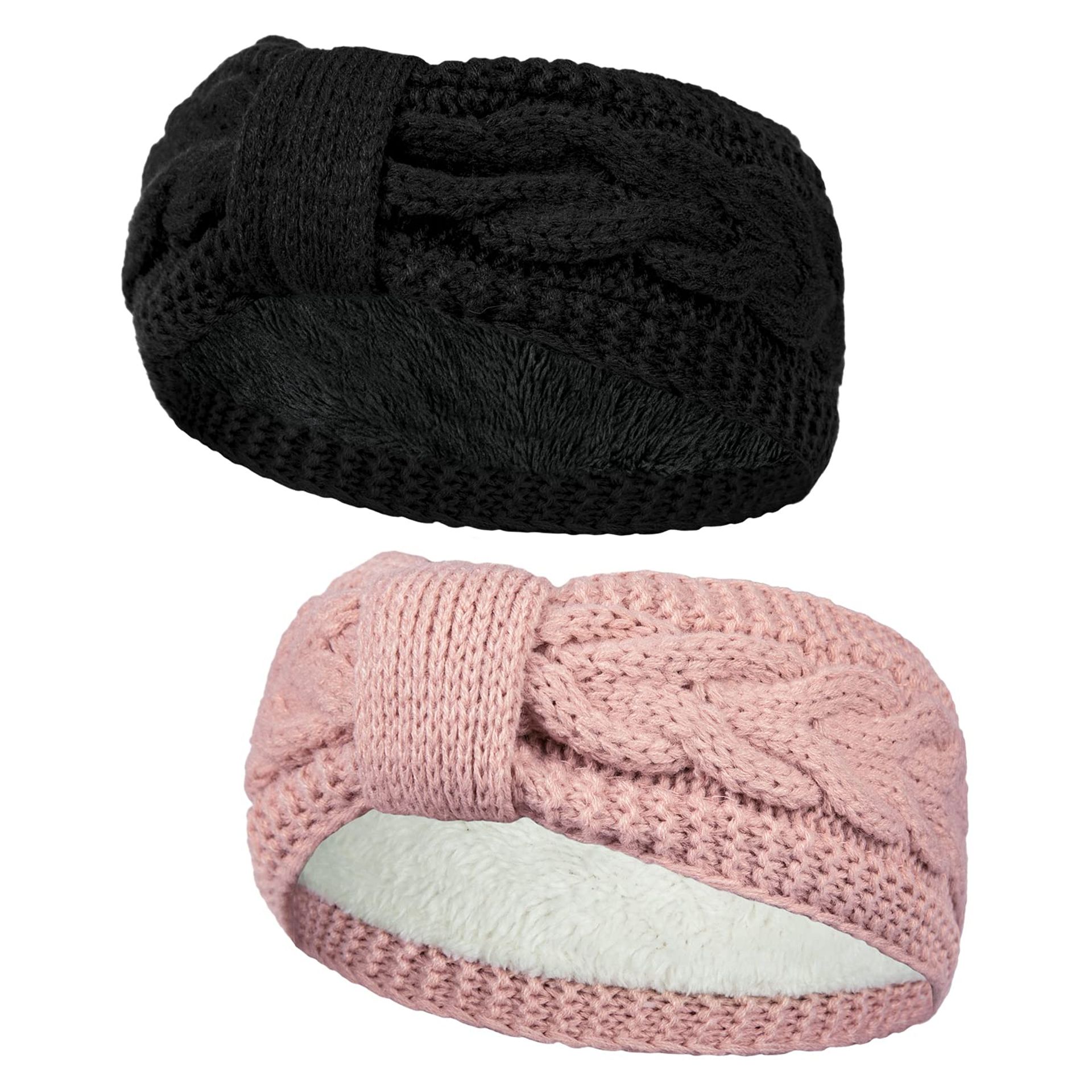 Winter Knit Thermal Headbands Women Knitted Bow Velvet Ear Warmer Headband for Ladies Girls, Elastic Crochet Hairbands Thick Turban for Running, Shopping
